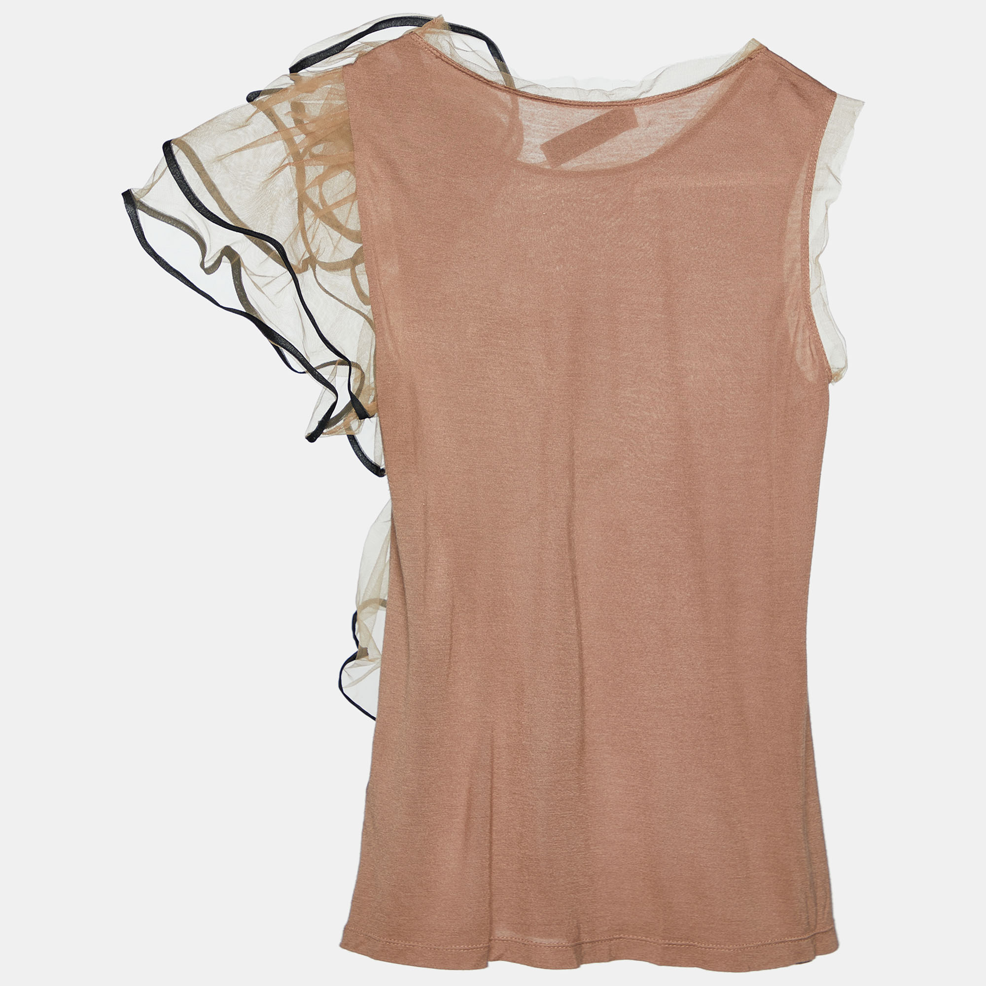 

Valentino T-Shirt Couture Brown Knit & Floral Tulle Sleeveless T-Shirt