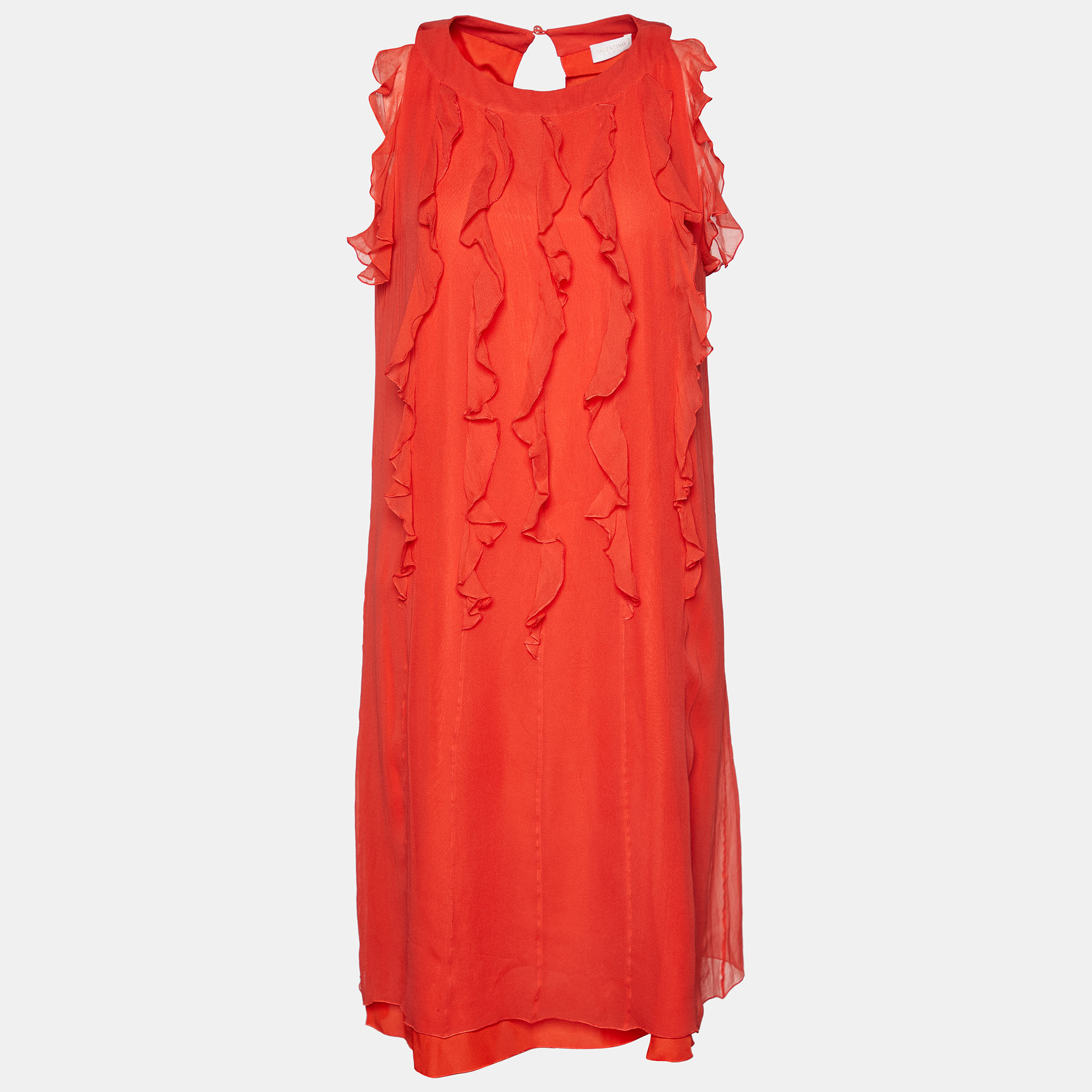 

Valentino Red Silk Chiffon Ruffle Detail Sleeveless Mini Dress