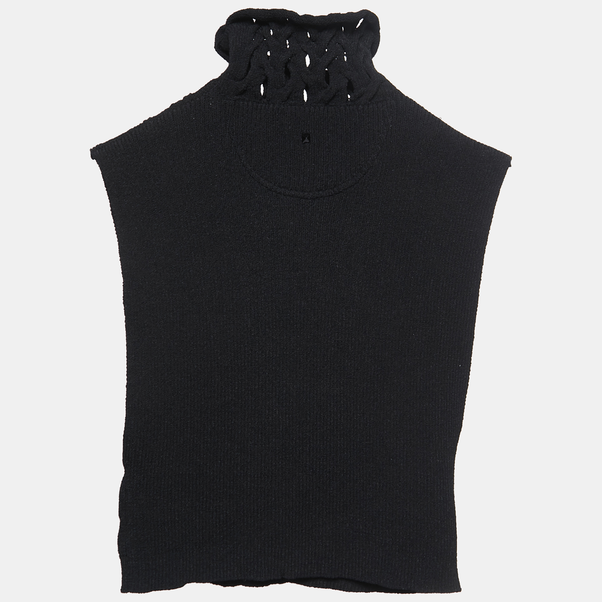 

Valentino Black Rib Knit High Neck Sleeveless Crop Top