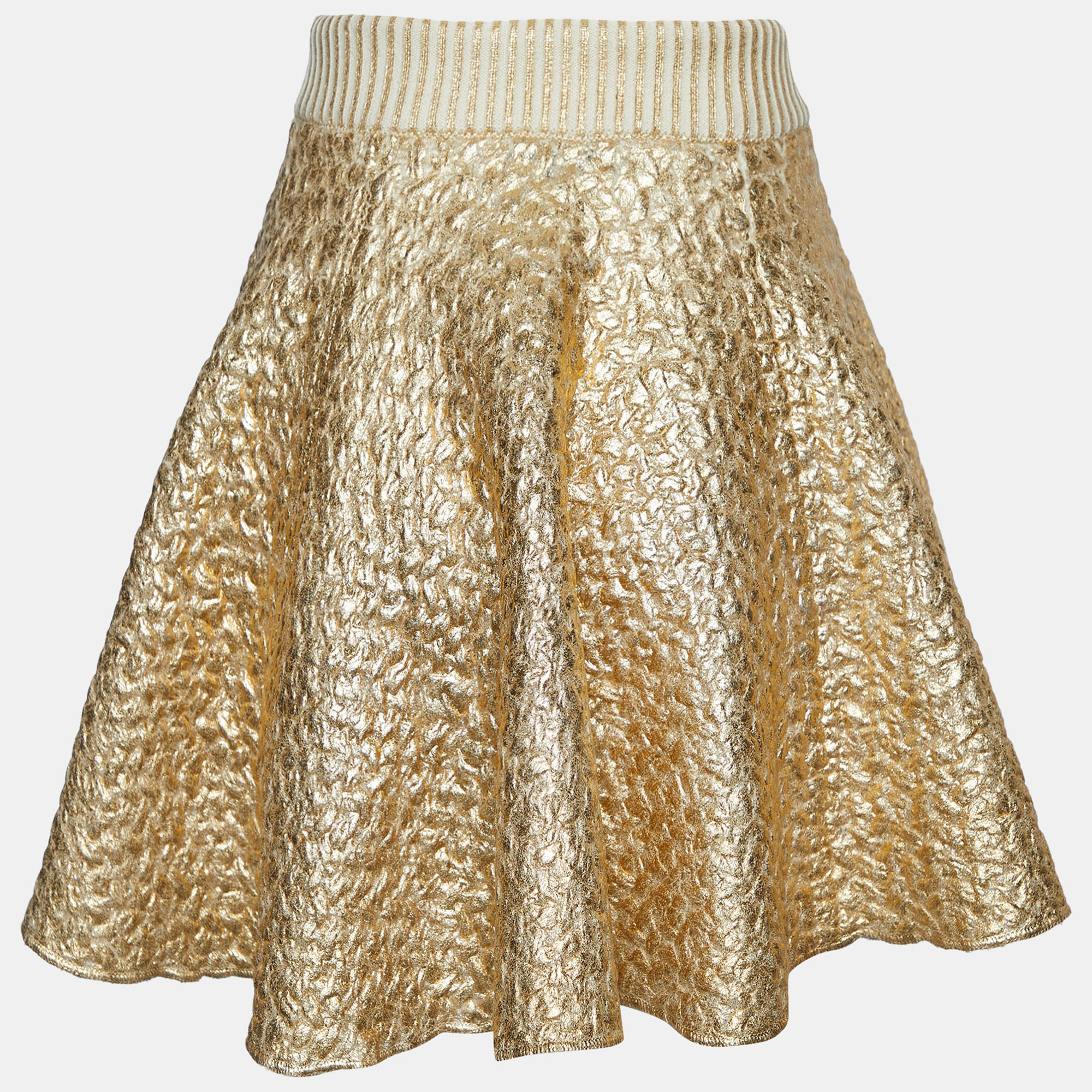 

Valentino Gold Coated Wool Knit Flared Mini Skirt