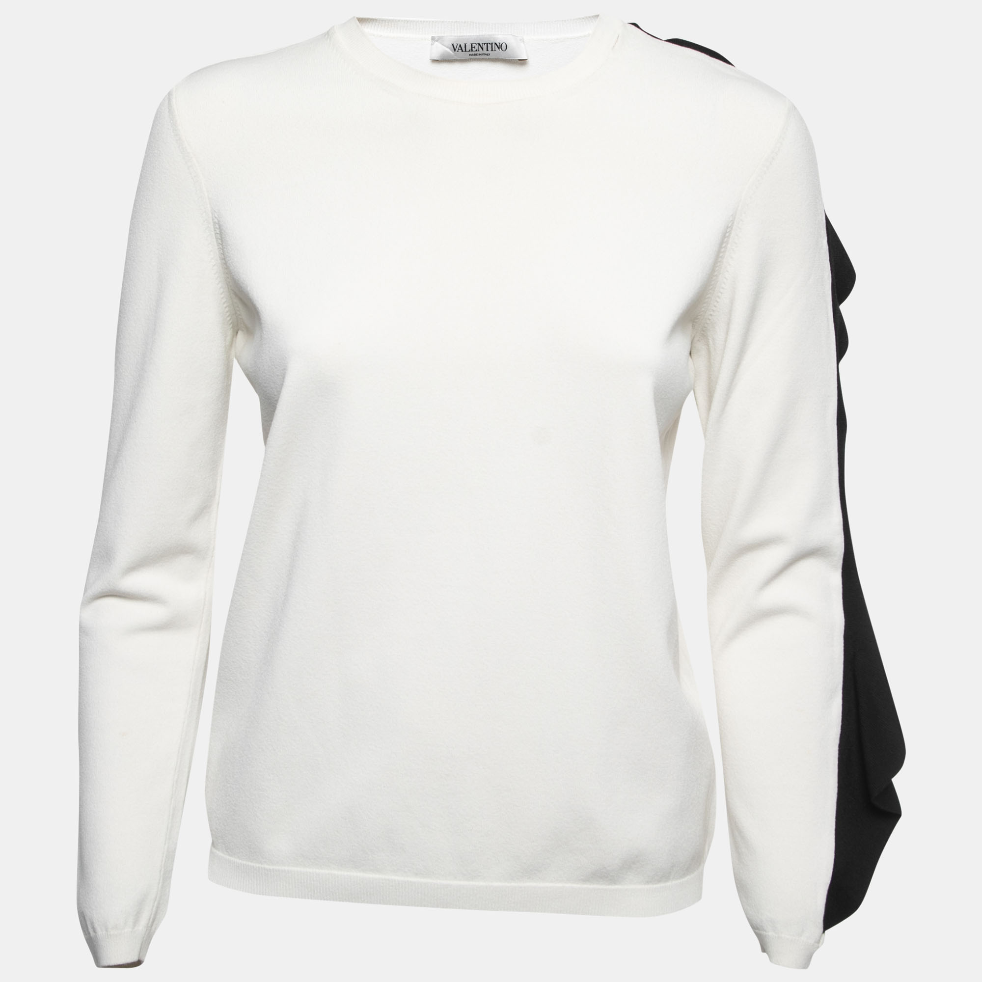 

Valentino White Knit Contrast Frill Detail Sleeve Top