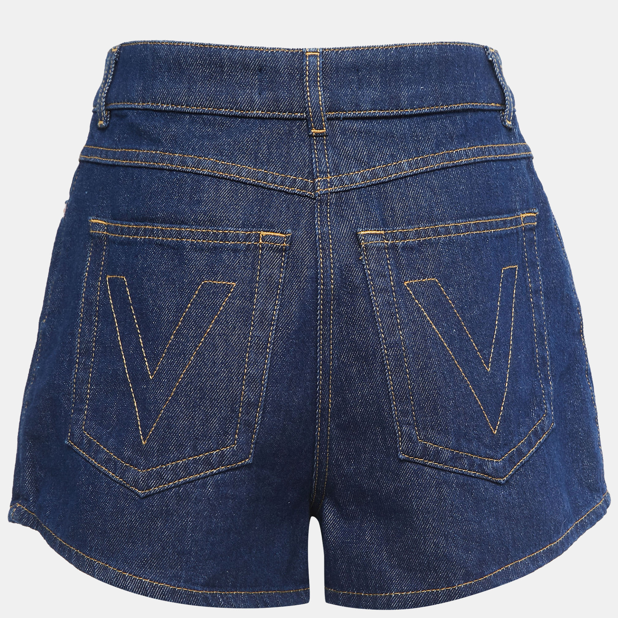 

Valentino Blue Denim V Buckle High Waist Shorts