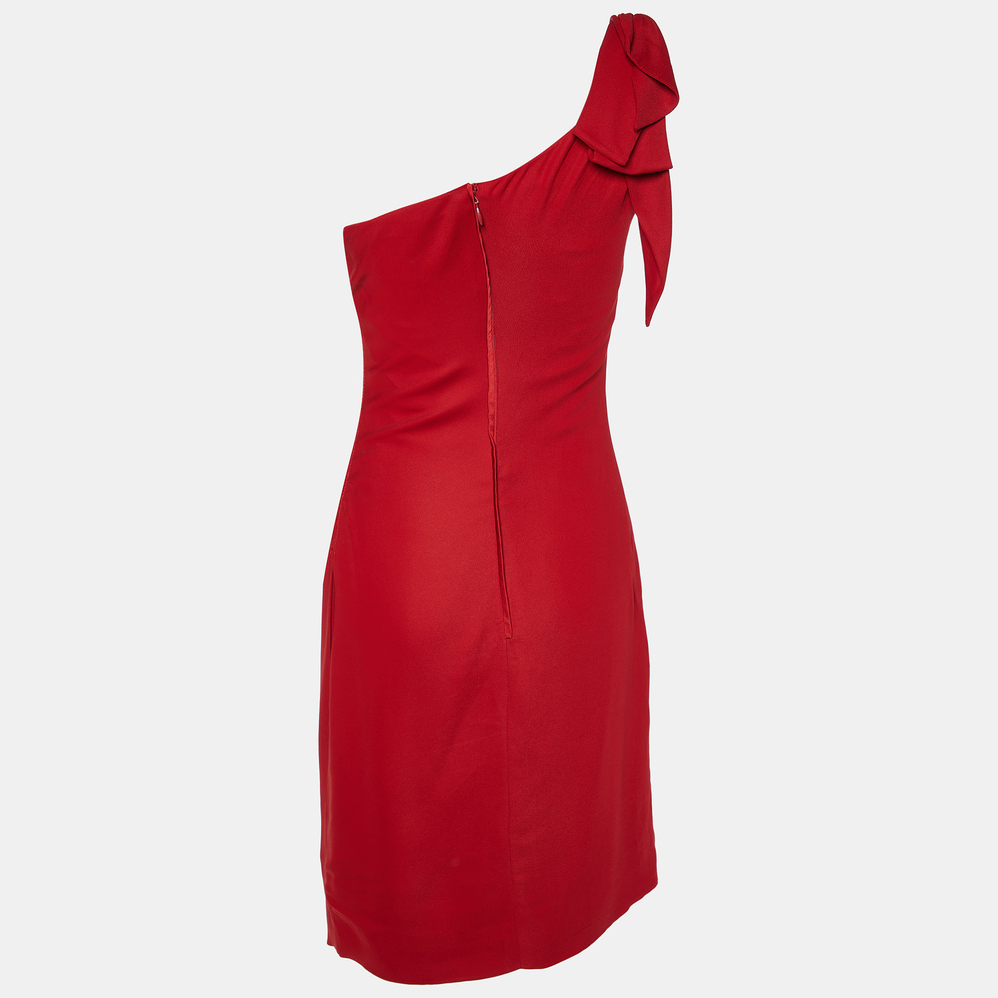 

Valentino Red Crepe Bow Detail One Shoulder Mini Dress