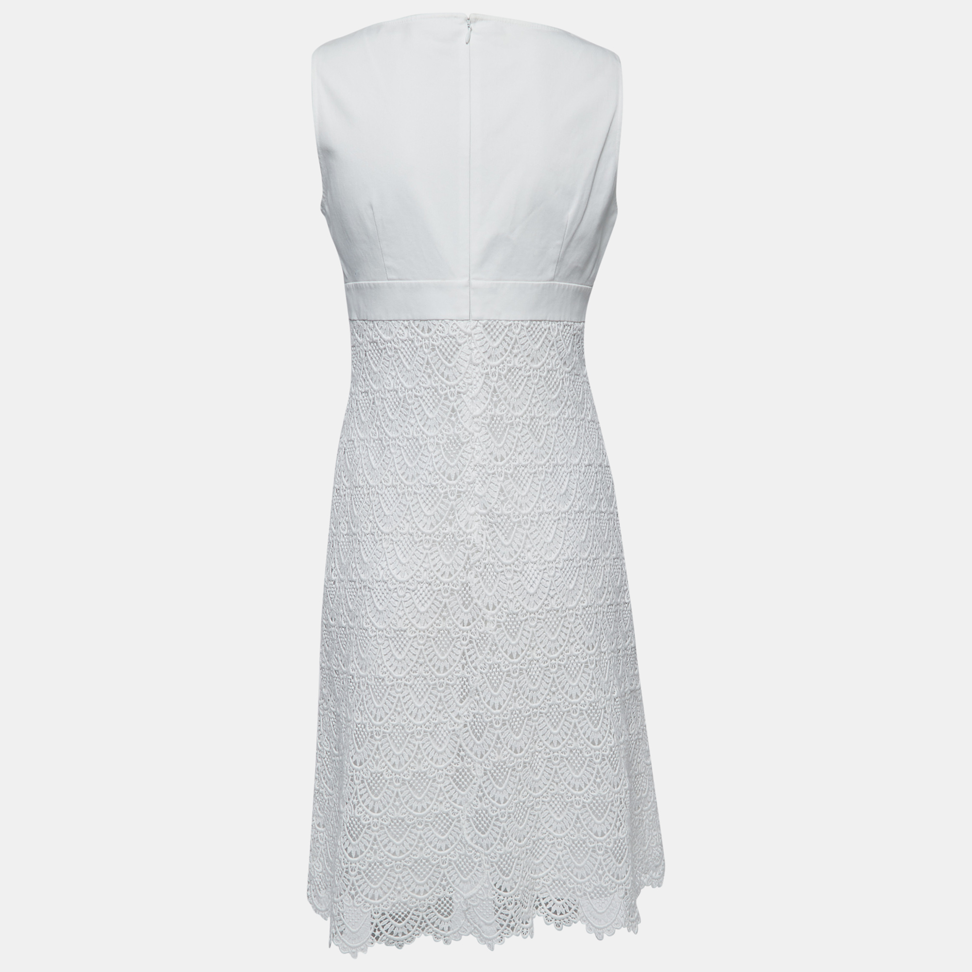 

Valentino White Cotton Guipure Lace Paneled Sleeveless Dress