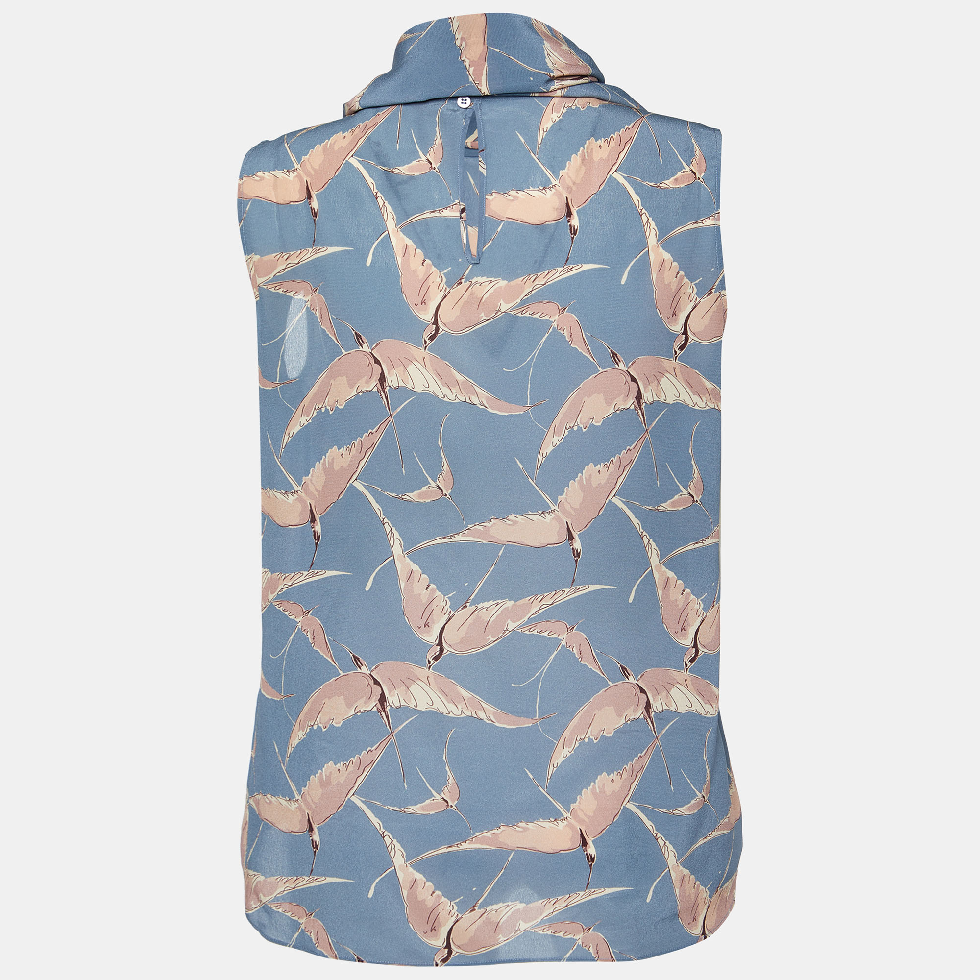 

Valentino Blue Bird Printed Silk Neck Tie Detail Top