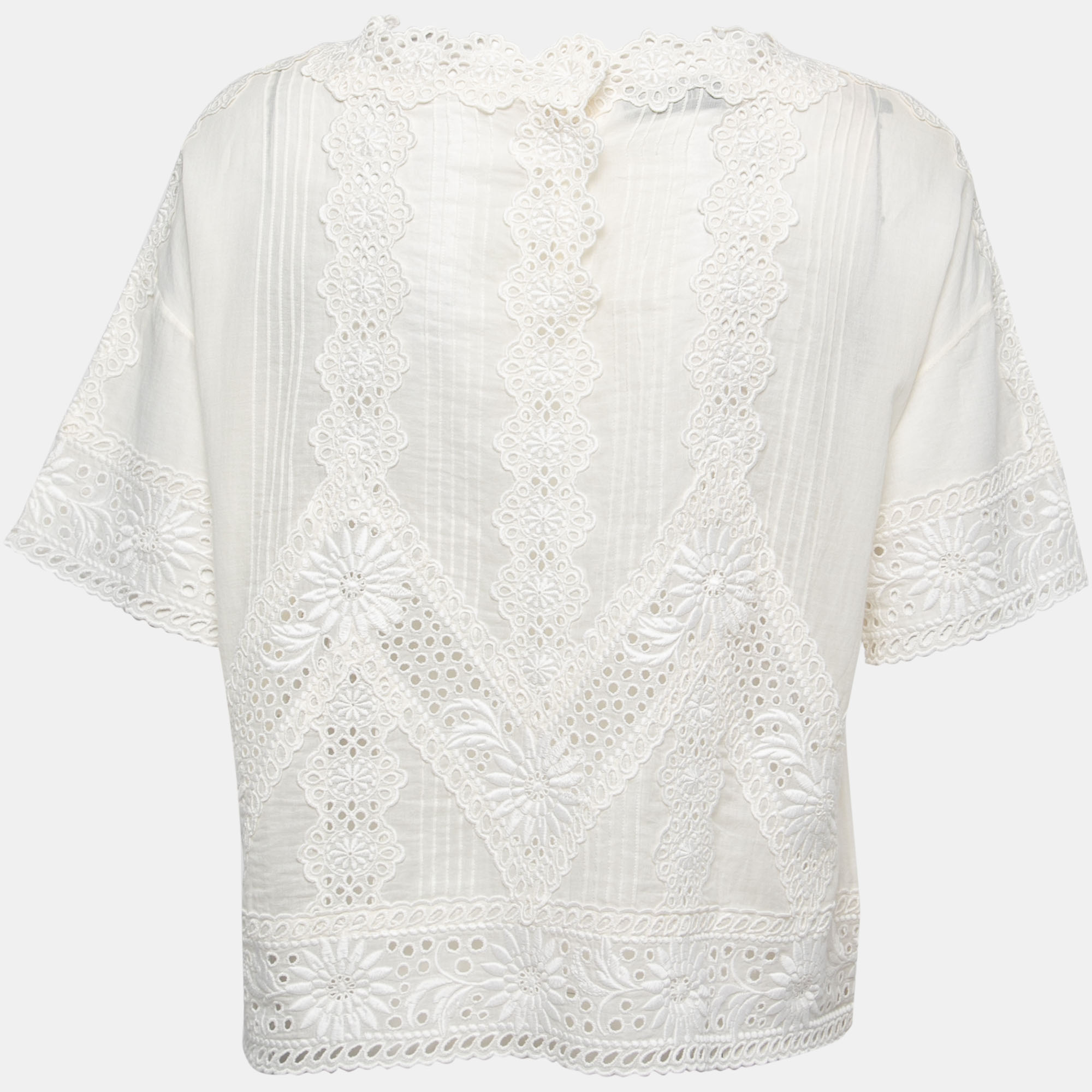 

Valentino Cream Cotton & Lace Trim Top