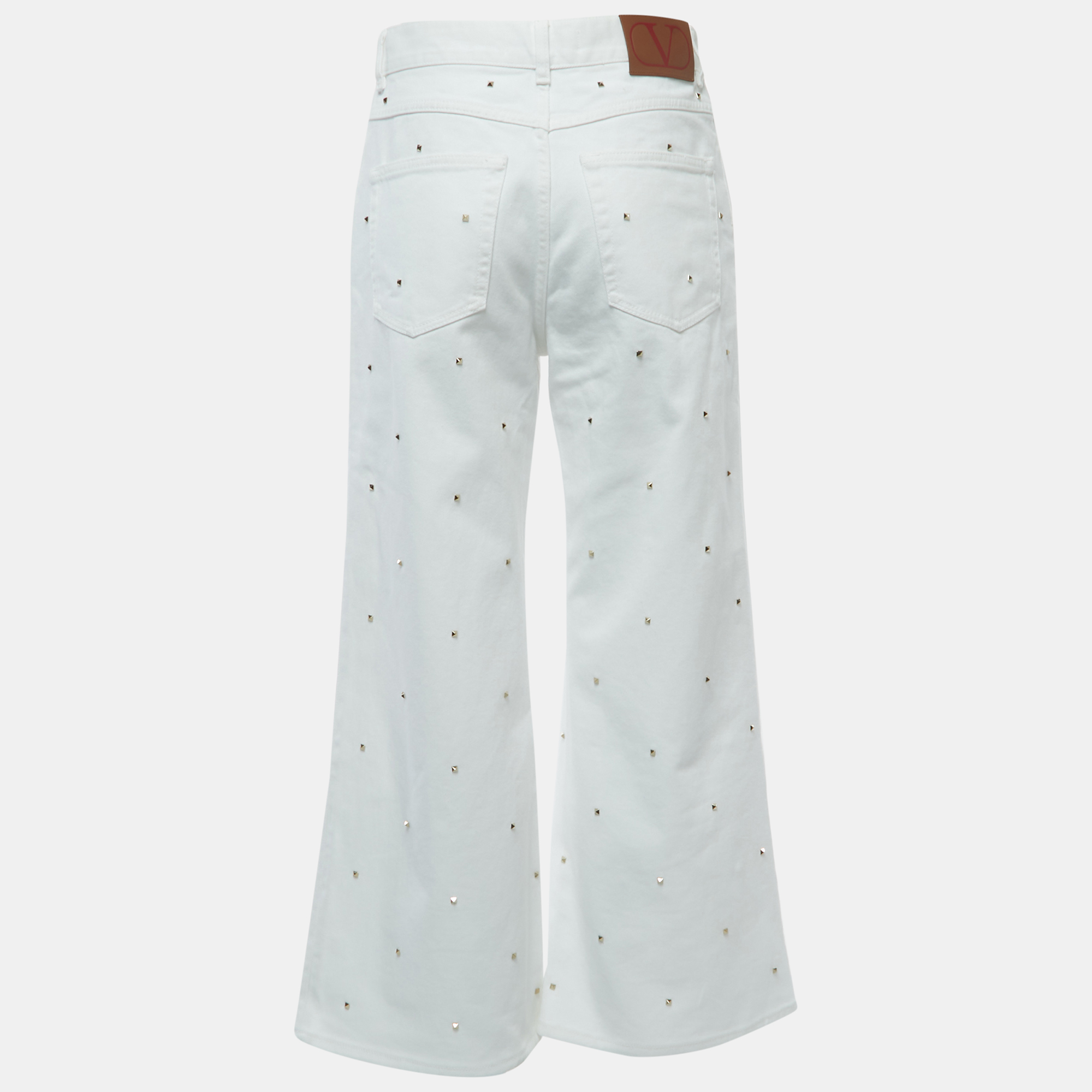 

Valentino White Studded Denim Wide Leg Jeans  Waist 28