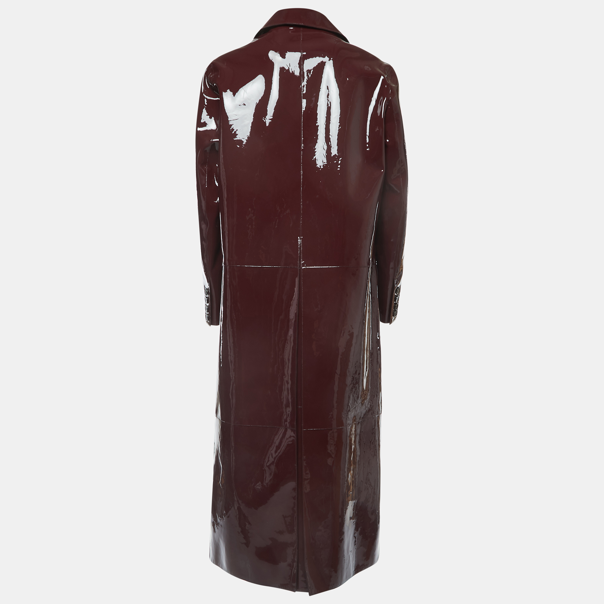 

Valentino Burgundy Patent Leather Open Front Long Trench Coat