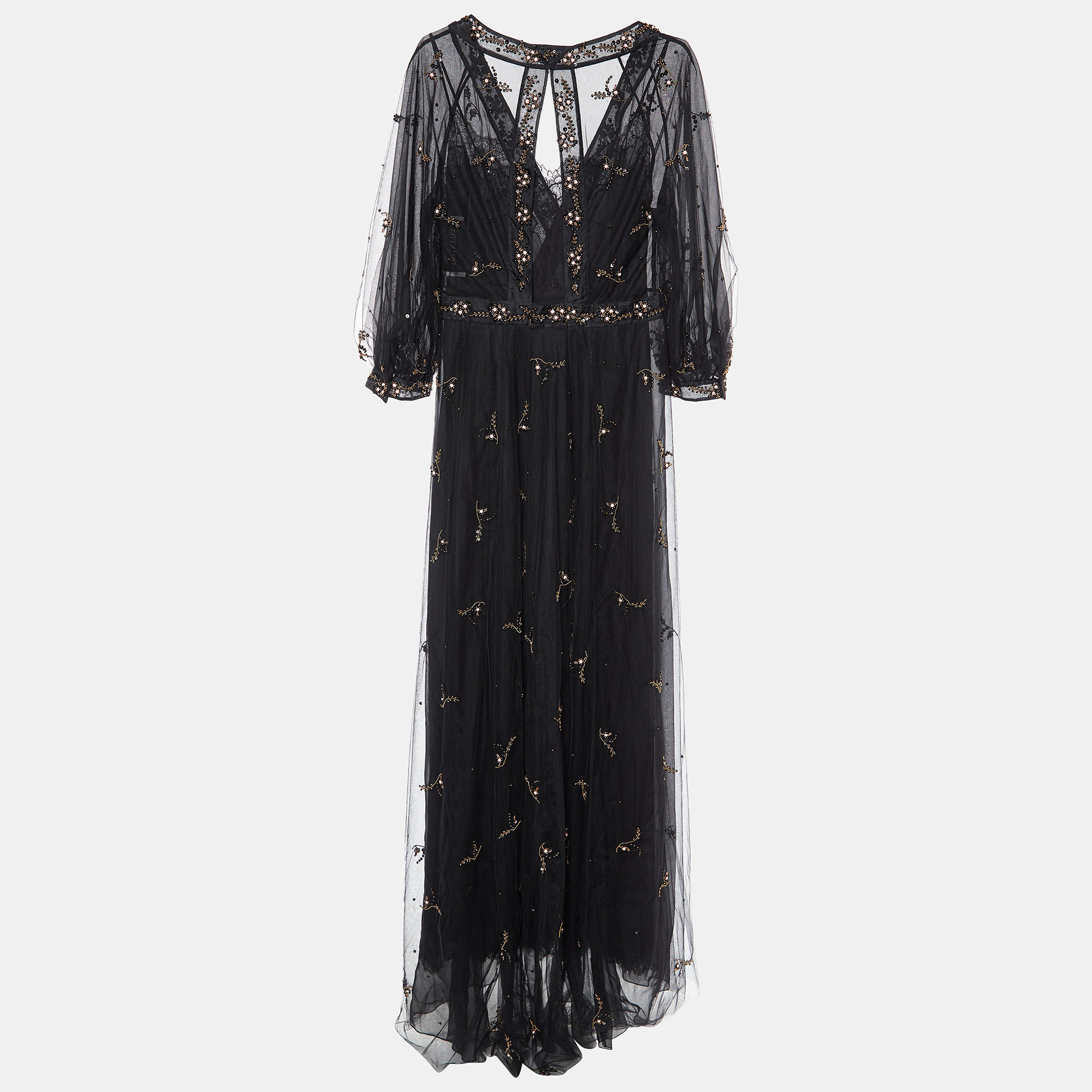 

Valentino Black Embellished Tulle Faux Wrap Dress