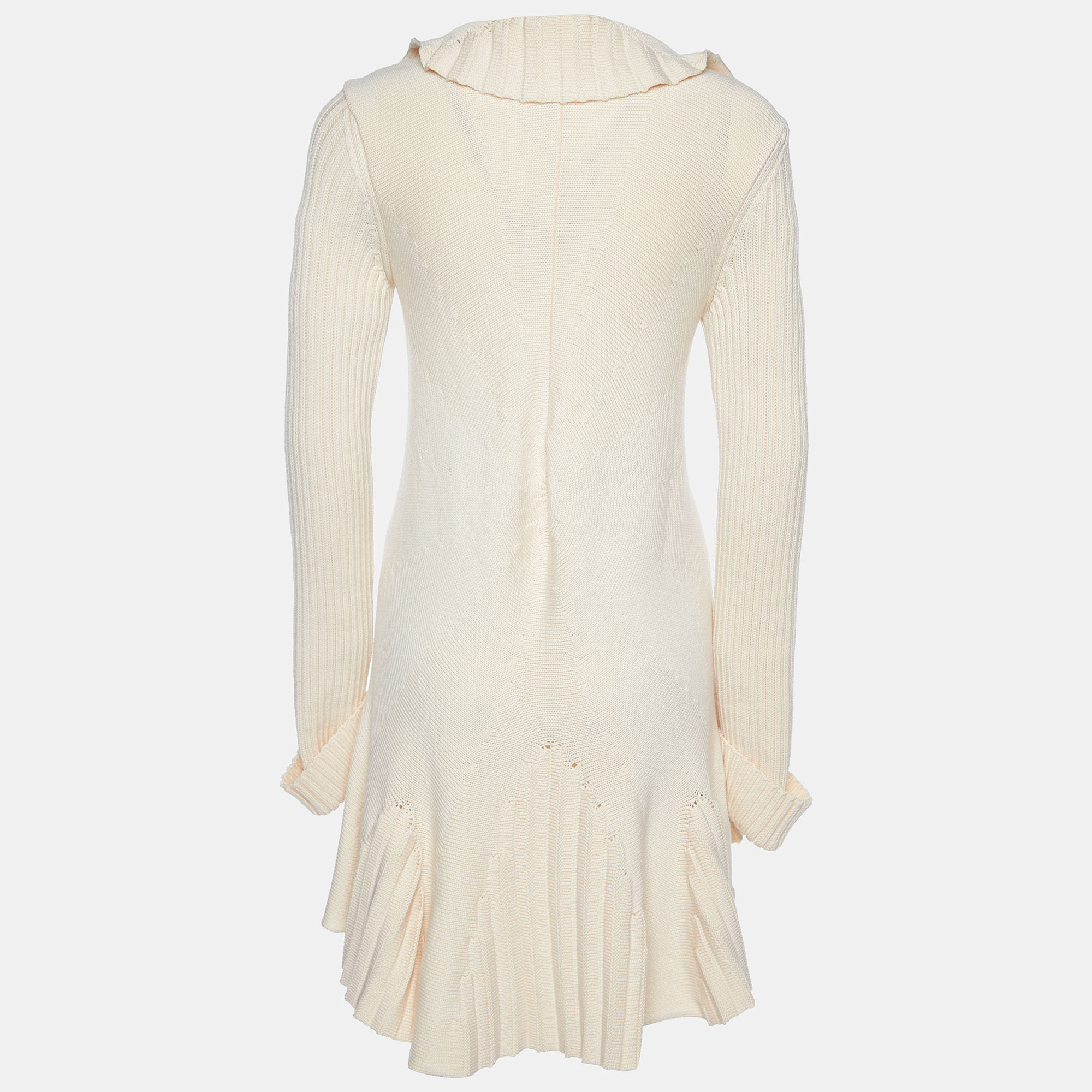 

Valentino Cream Wool Knit Ruffled Tie Detail Long Shrug