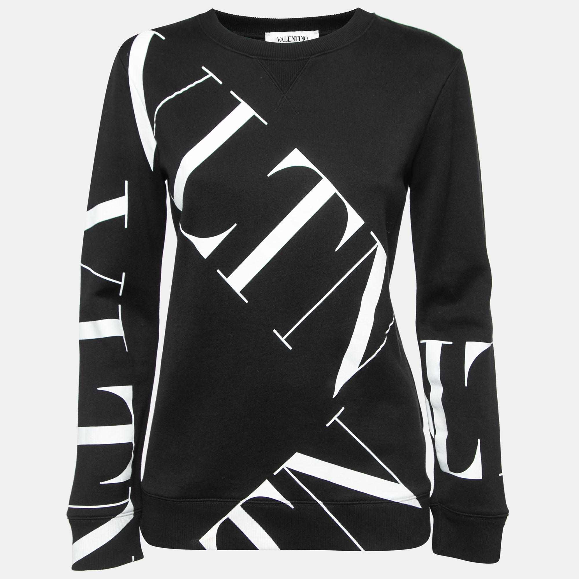 

Valentino Black VLTN Print Cotton Crew Neck Sweatshirt