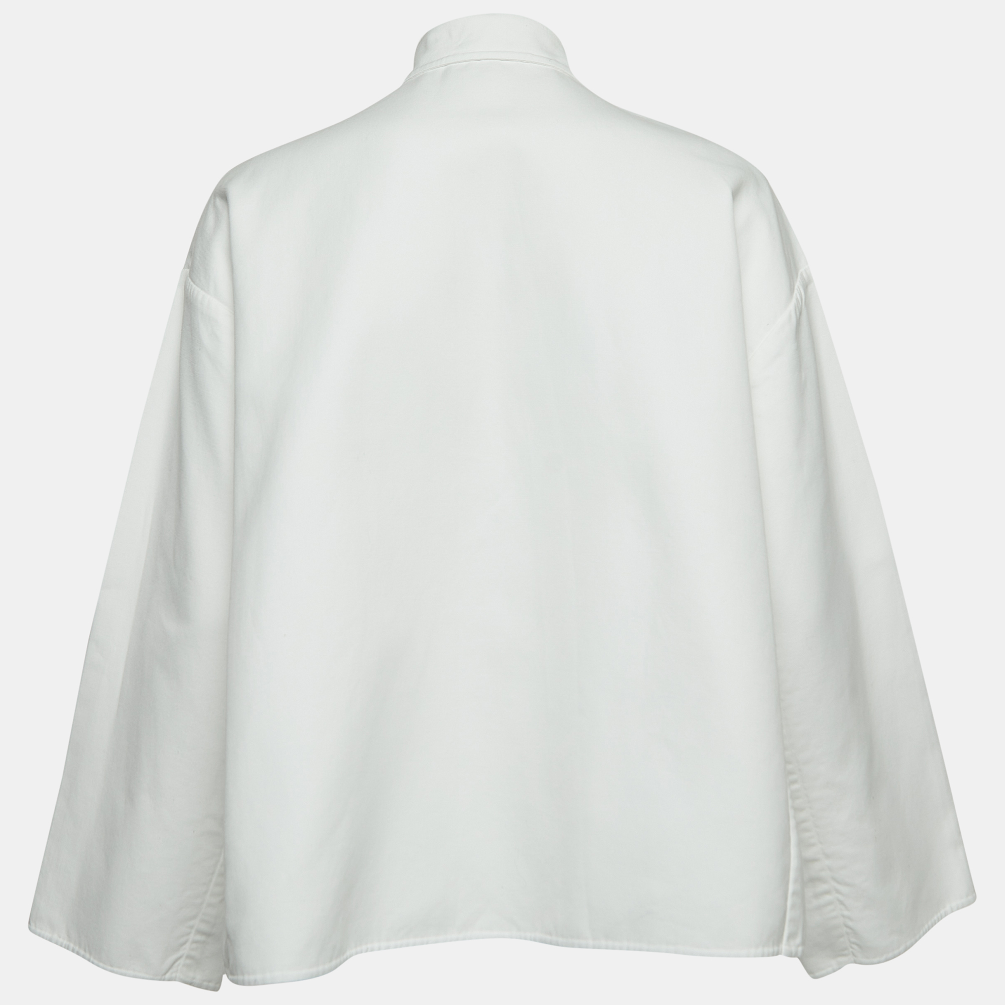 

Valentino White Cotton V Logo Detailed Long Sleeve Polo Top