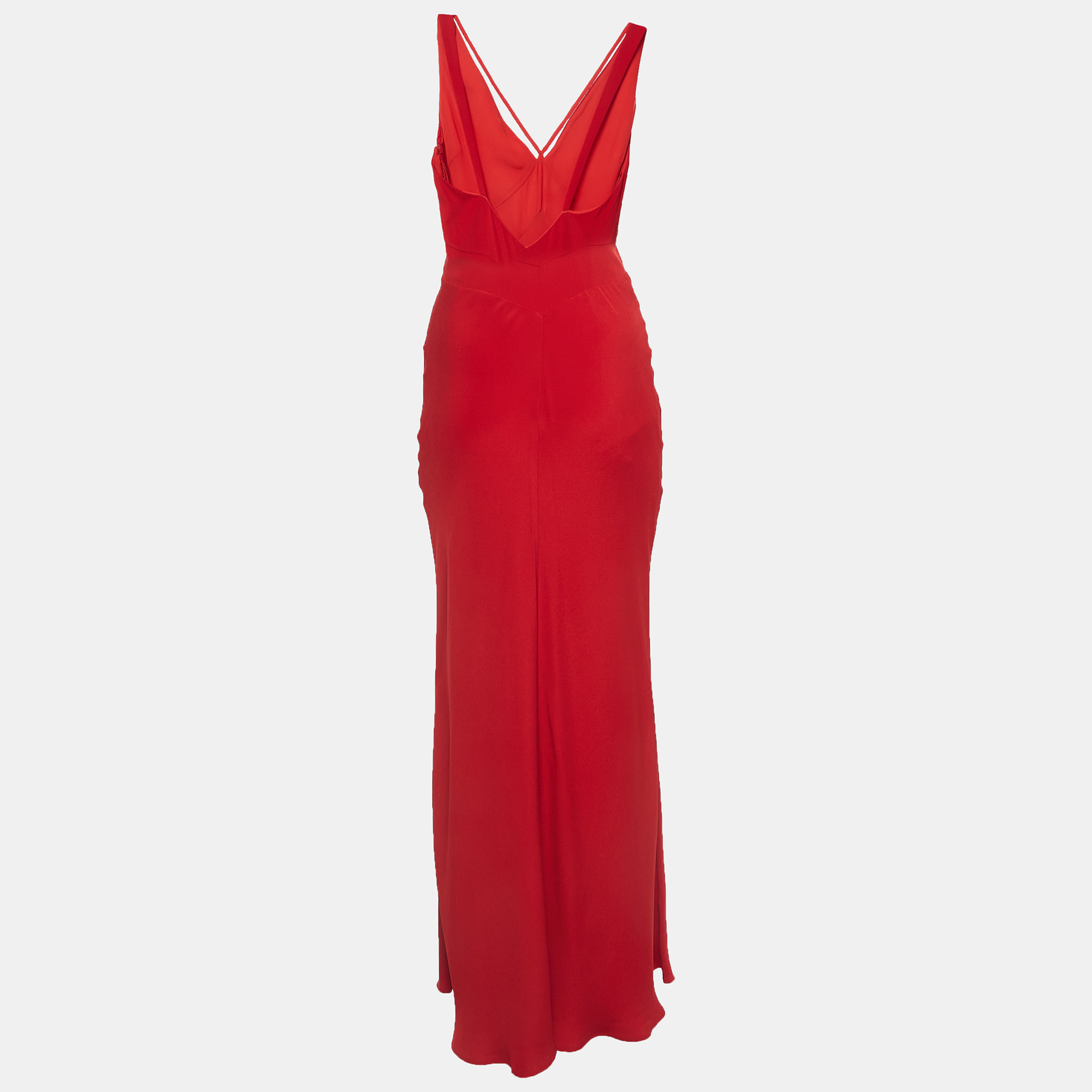 

Valentino Red Crepe V-Neck Detailed Sleeveless Maxi Dress