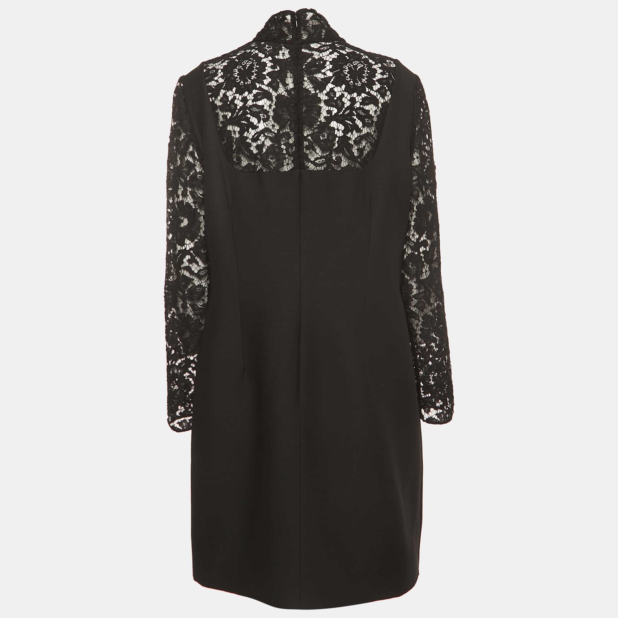 

Valentino Black Wool Blend Lace Trimmed Turtle Neck Mini Dress