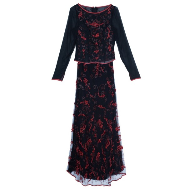 Pre Owned Valentino Black/Red Embellished Top And Skirt Set M
