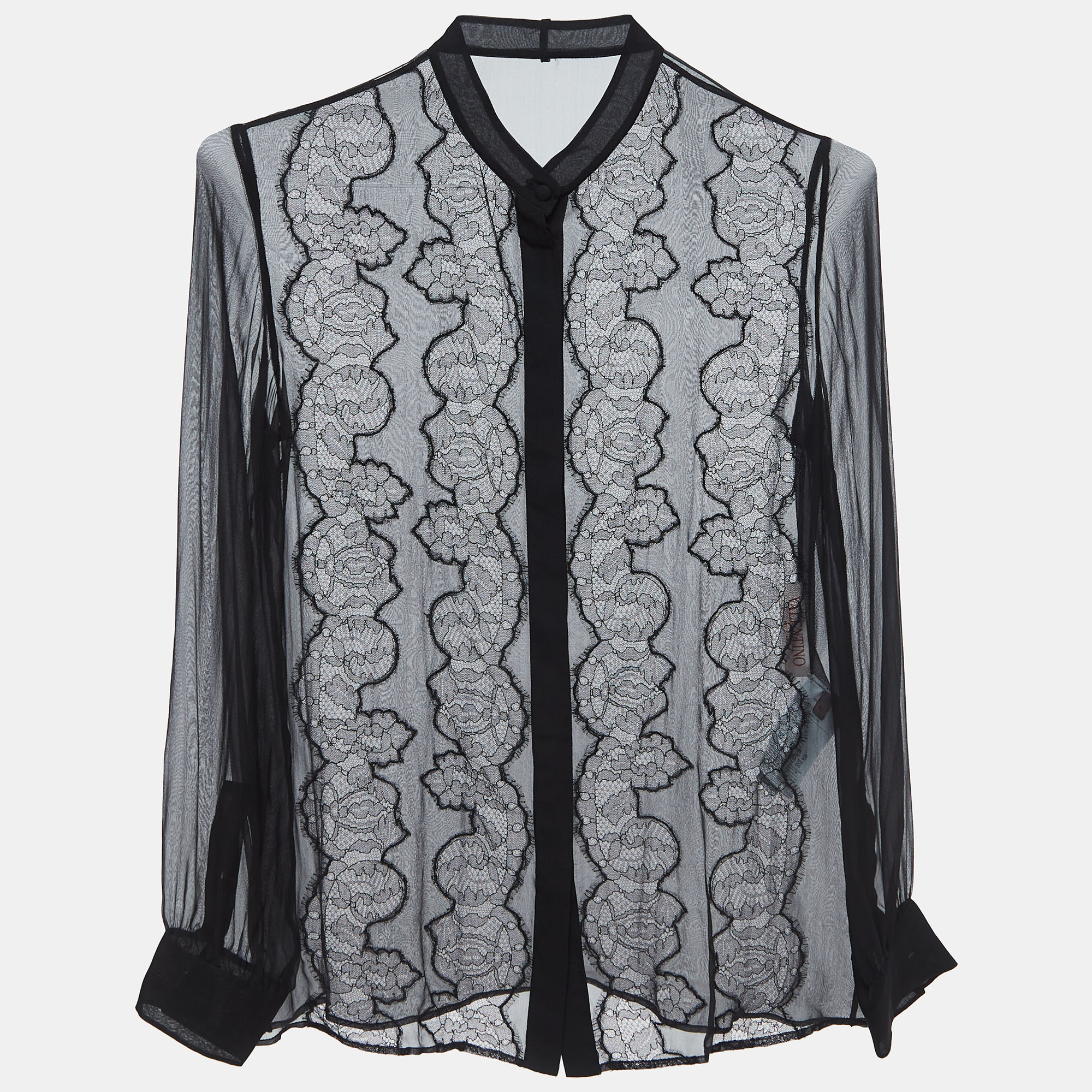 Pre-owned Valentino Black Silk & Lace Blouse S