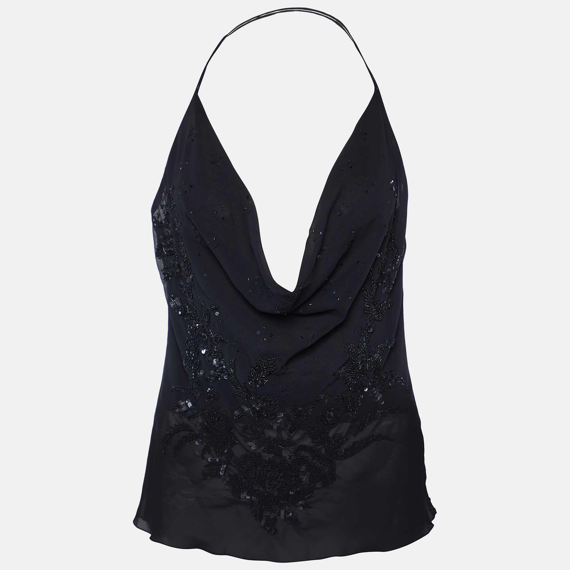 

Valentino Black Silk Floral Embellished Camisole Top