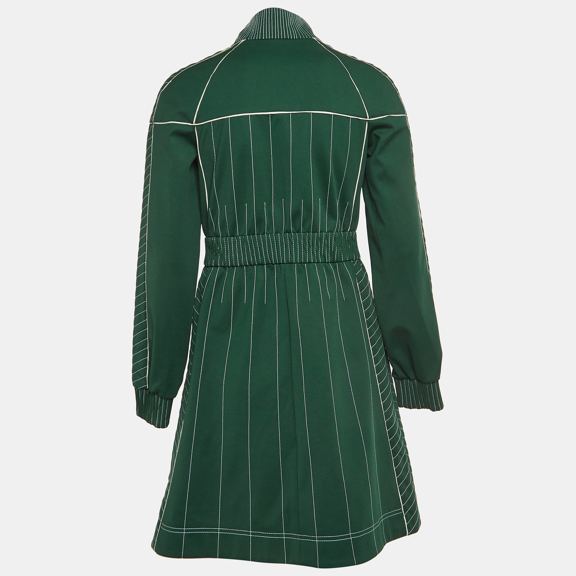 

Valentino Green Embroidered Silk and Jersey Zipper Mini Dress