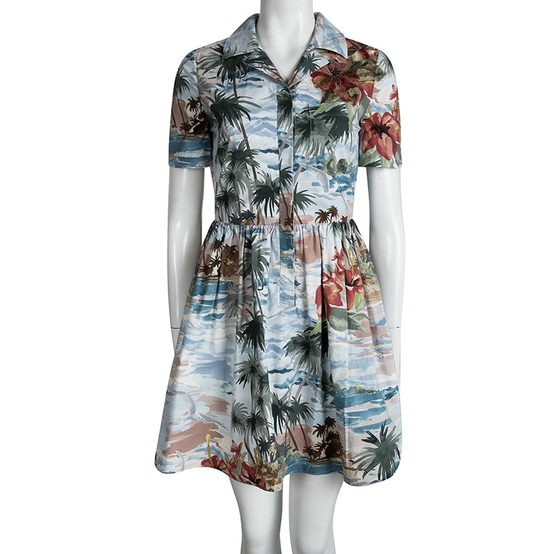 

Valentino Multicolor Printed Cotton Hawaiin Shirt Dress