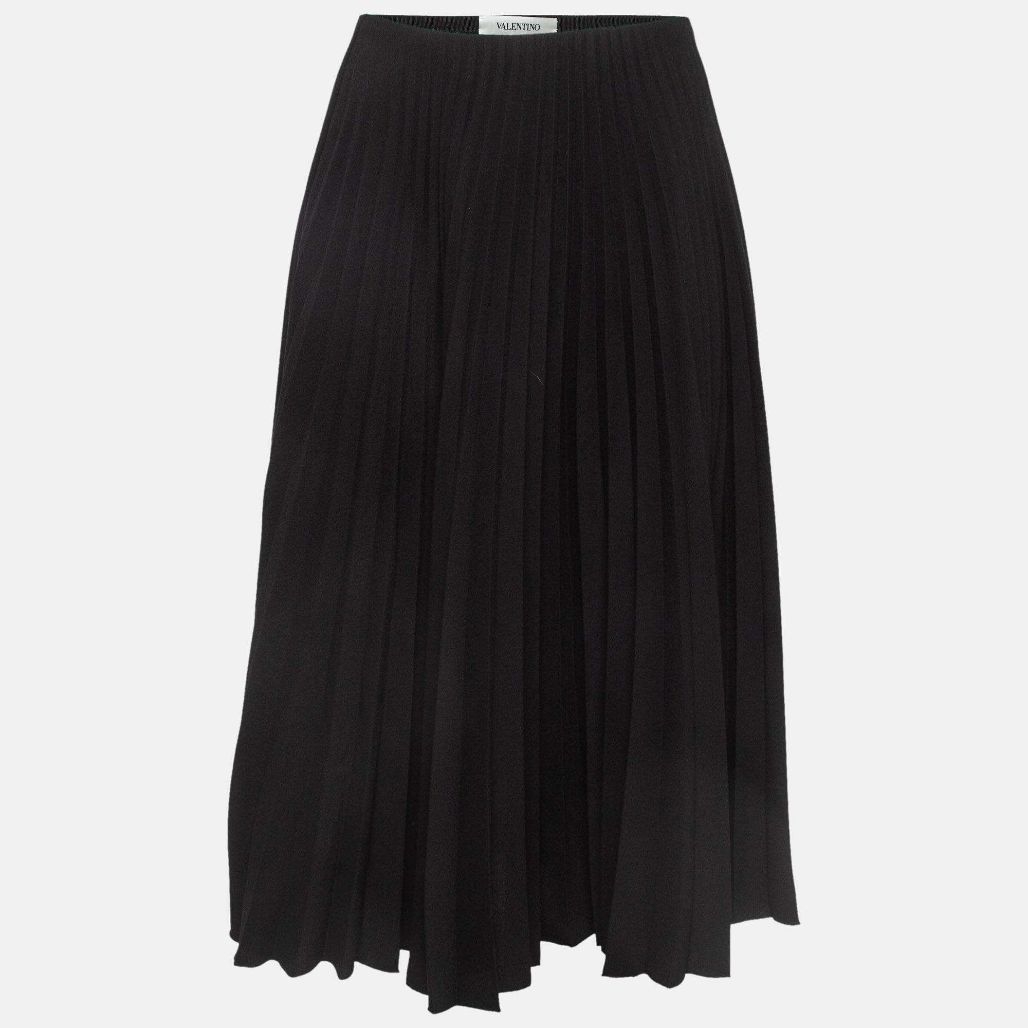 

Valentino Black Pleated Crepe Midi Skirt