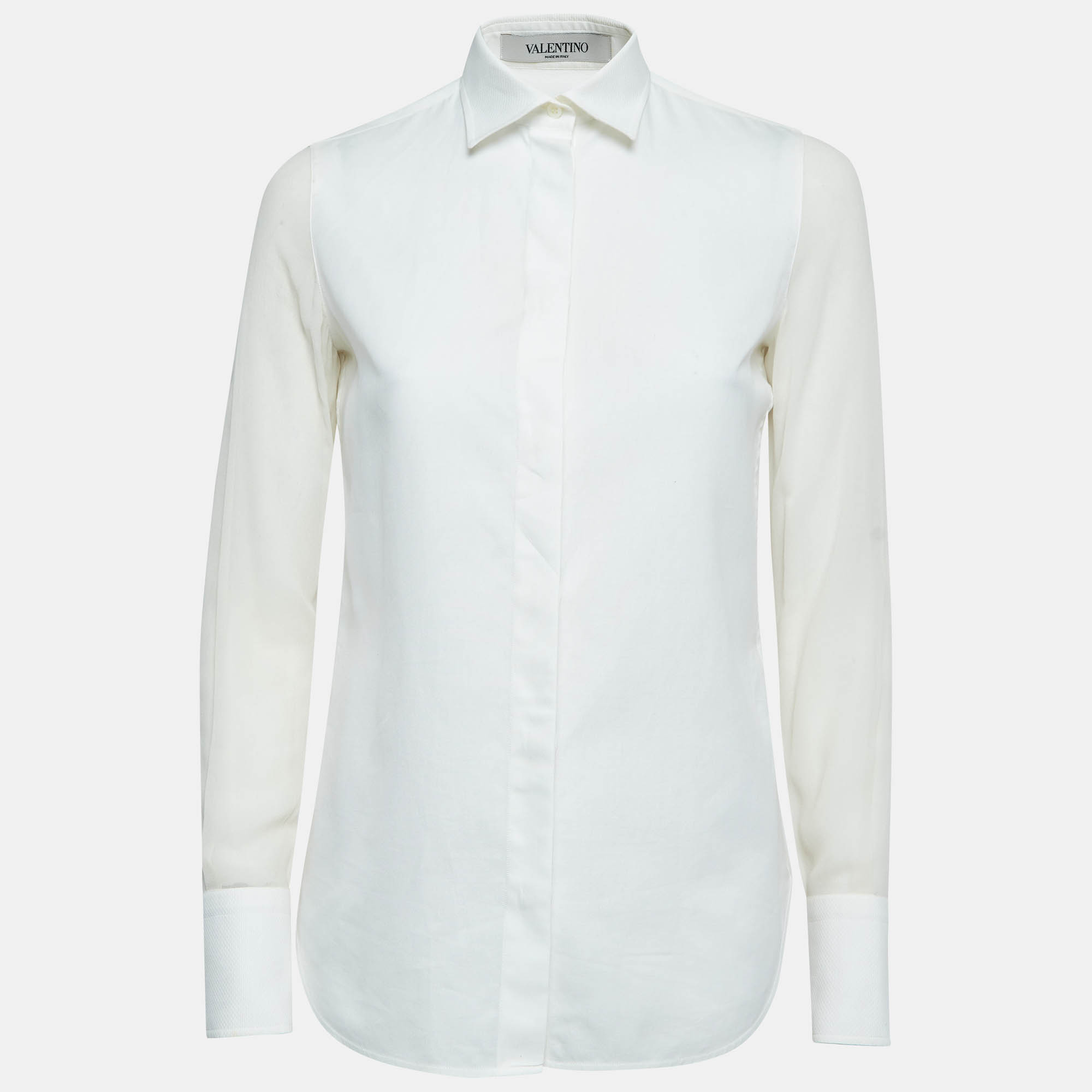 

Valentino Off-White Cotton and Silk Long Sleeve Semi Sheer Shirt