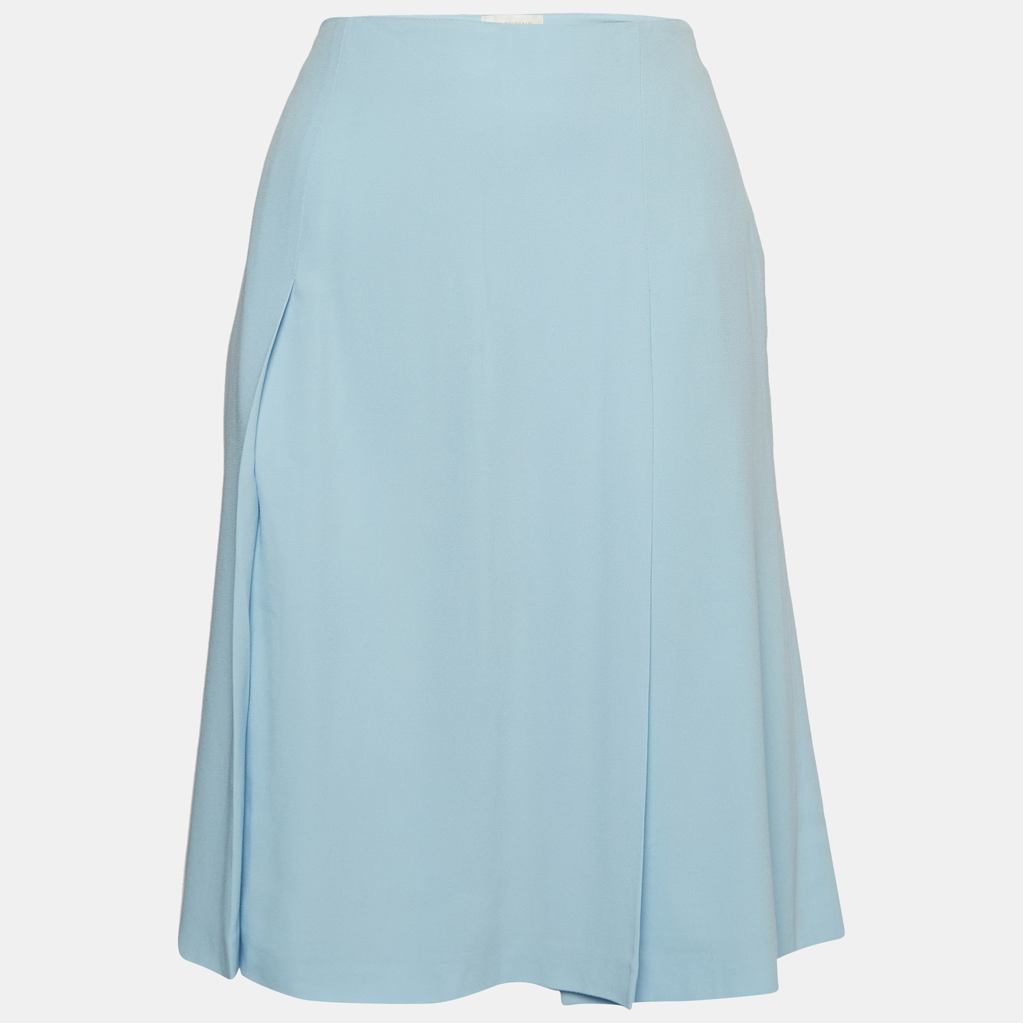 Pre-owned Valentino Roma Blue Pleated Crepe Flared Midi Skirt S