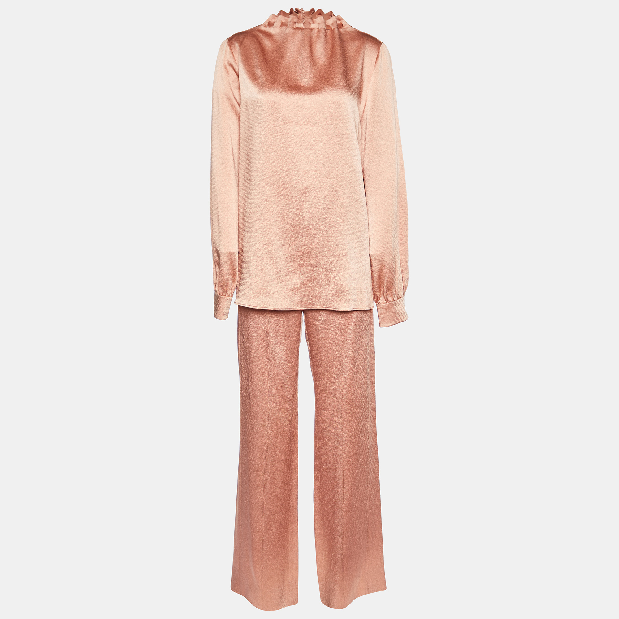 Pre-owned Valentino Peach Satin Top & Pant Set M In Pink
