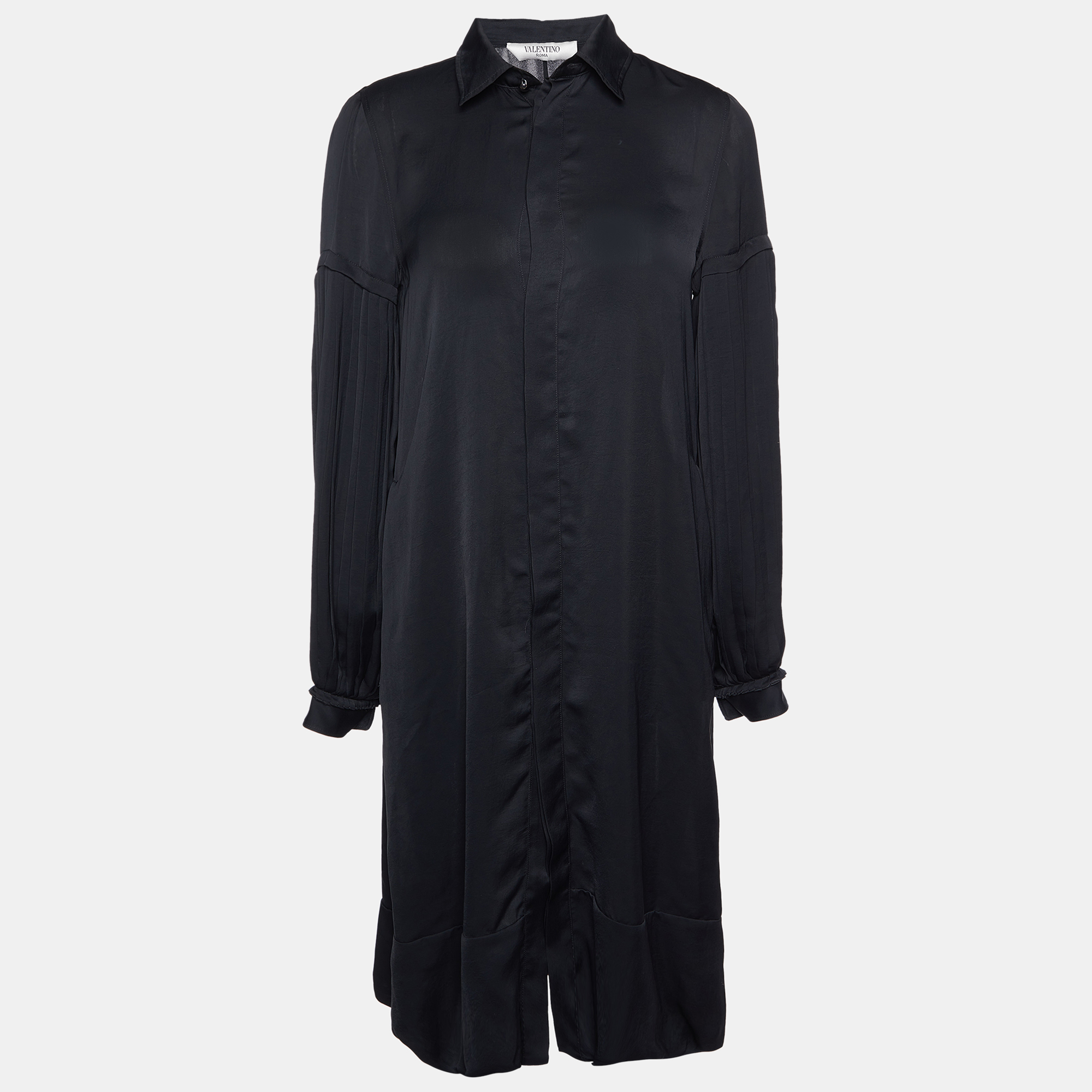 

Valentino Black Satin Pleated Sleeve Shirt Dress