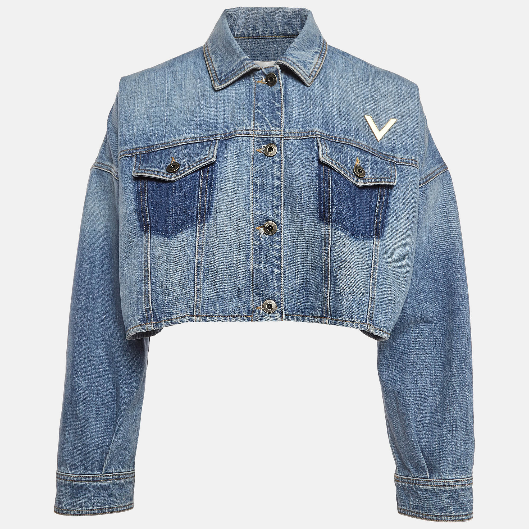 

Valentino Blue V Metal Embellished Denim Crop Jacket S