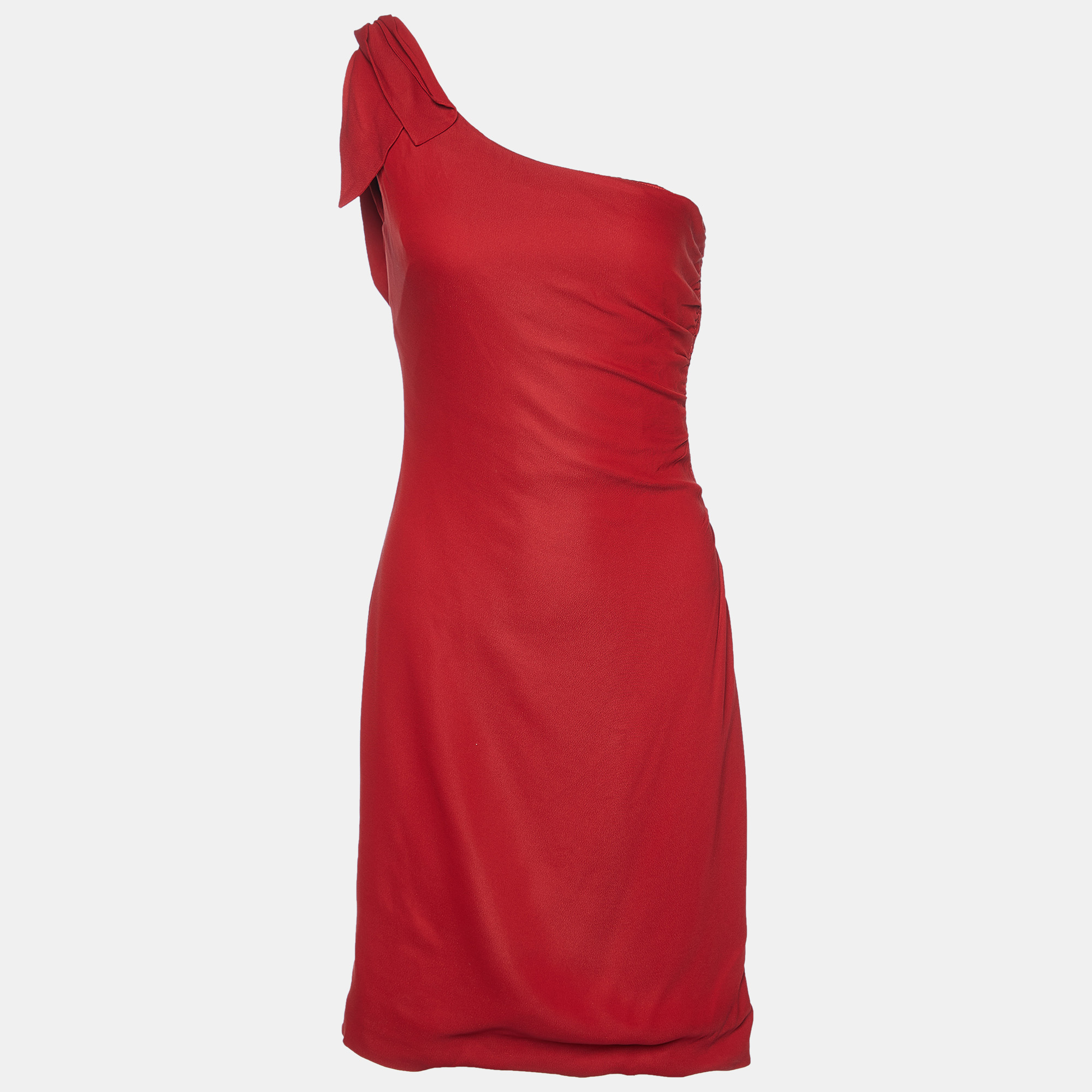 

Valentino Red Crepe Bow Detail One Shoulder Dress M