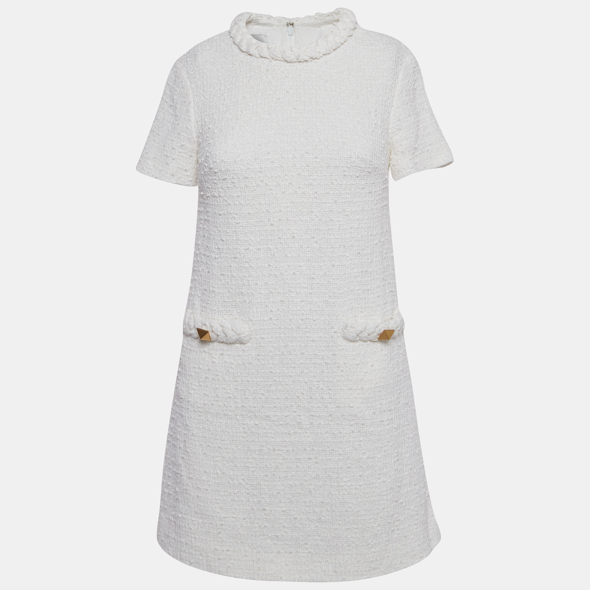 Pre-owned Valentino Off-white Tweed Mini Dress S
