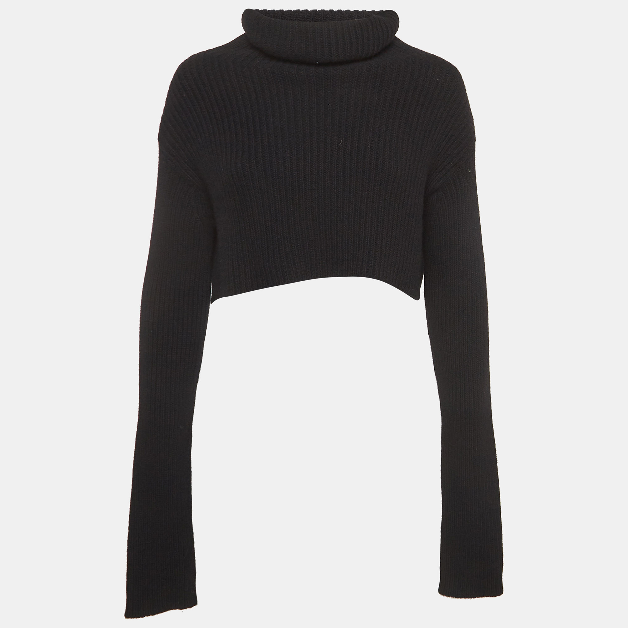 Pre-owned Valentino Black Wool & Cashmere Knit Turtle Neck Top M