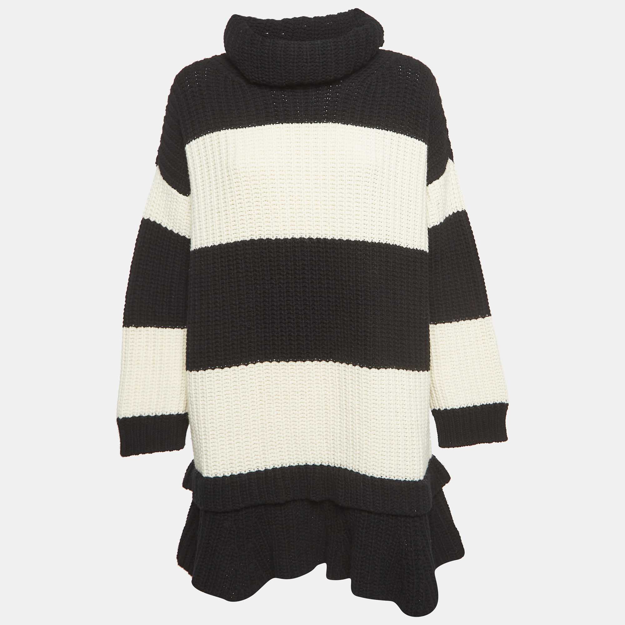 

Valentino Black/White Stripe Wool Knit Turtleneck Mini Dress S