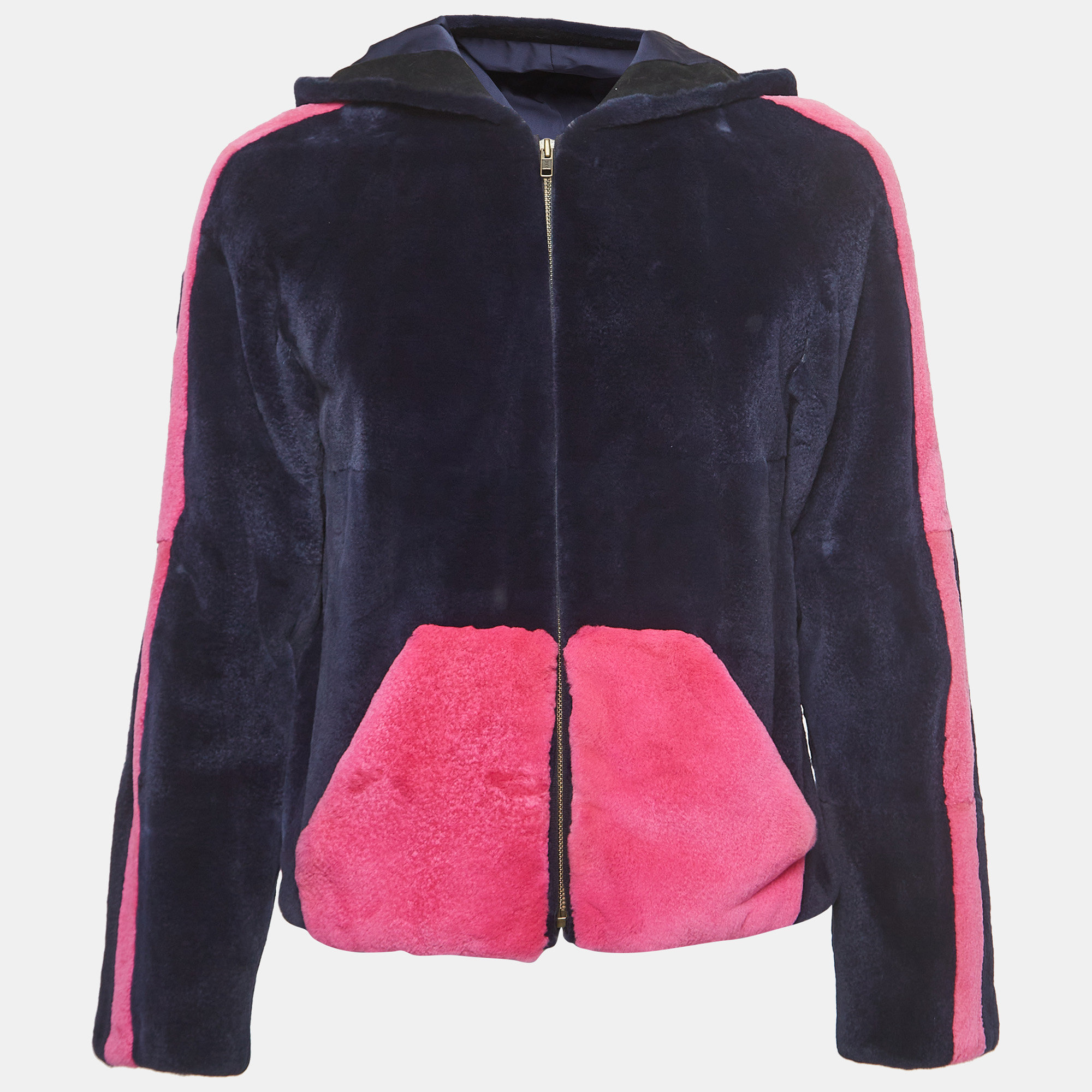 

Valentino Navy Blue/Pink Mink Fur Zip-Up Jacket S