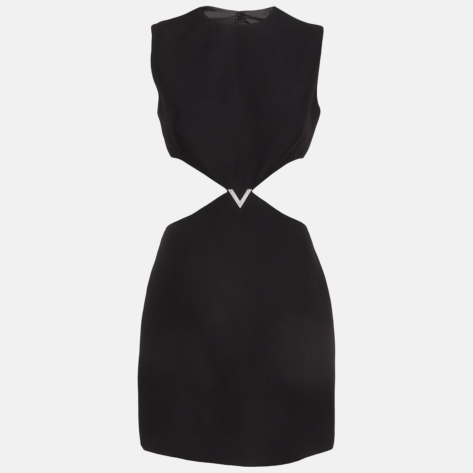 Pre-owned Valentino Black Silk & Wool Cut-out Garavani Mini Dress M