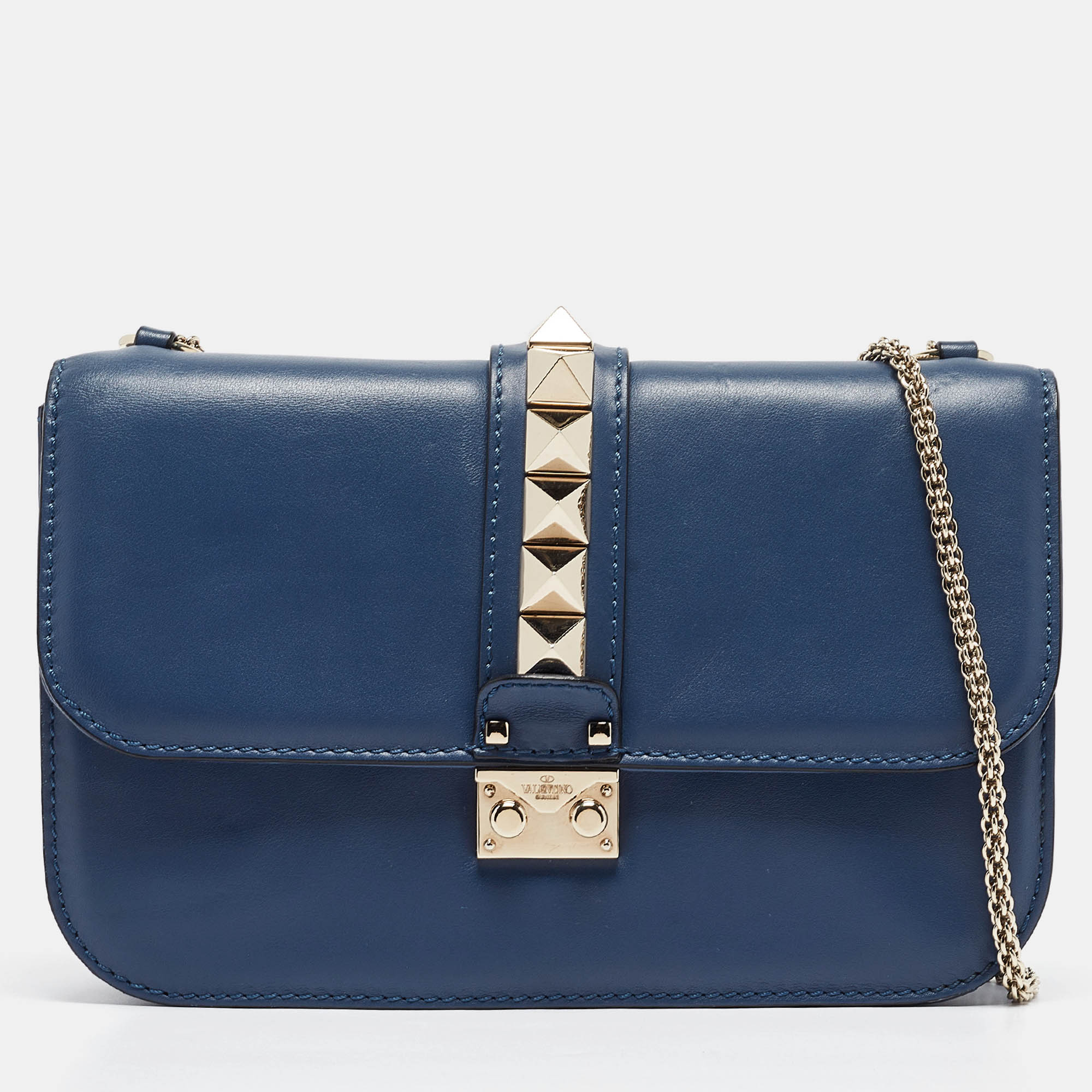 

Valentino Blue Leather  Glam Lock Chain Shoulder Bag
