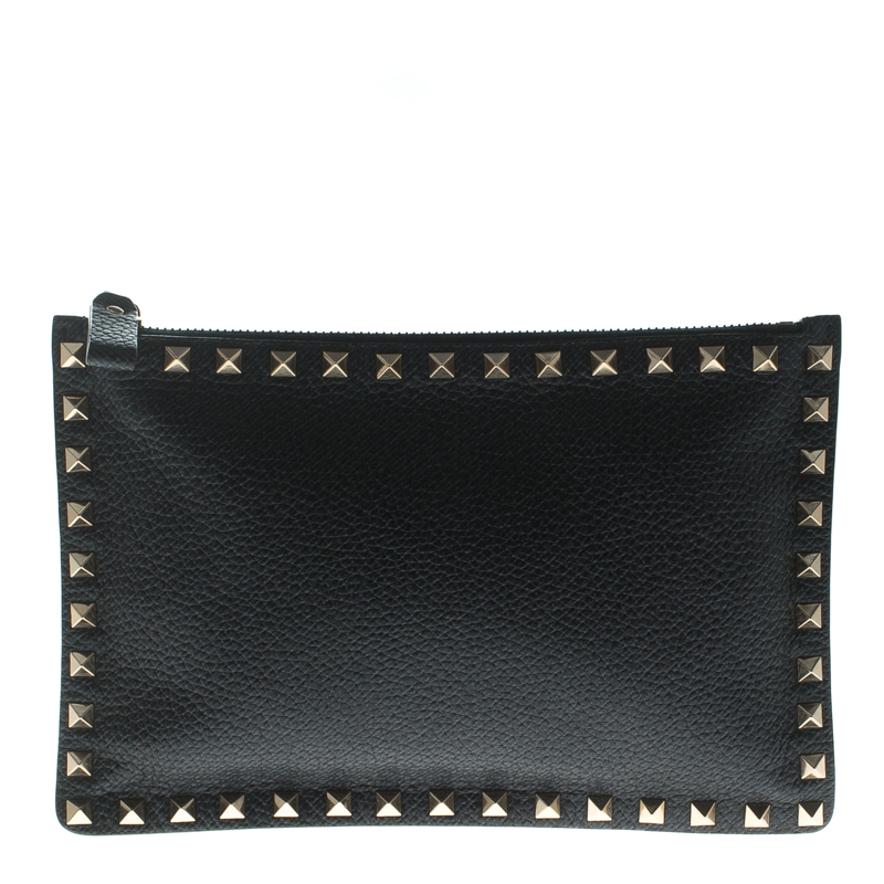 Valentino Navy Blue Leather Rockstud Pouch