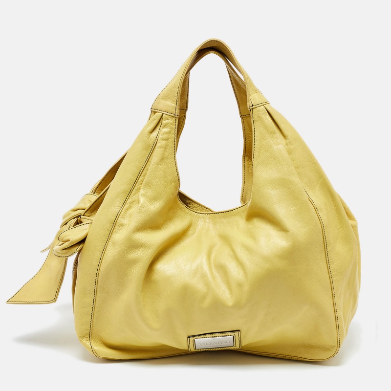 Pre-owned Valentino Garavani Yellow Leather Bow Hobo