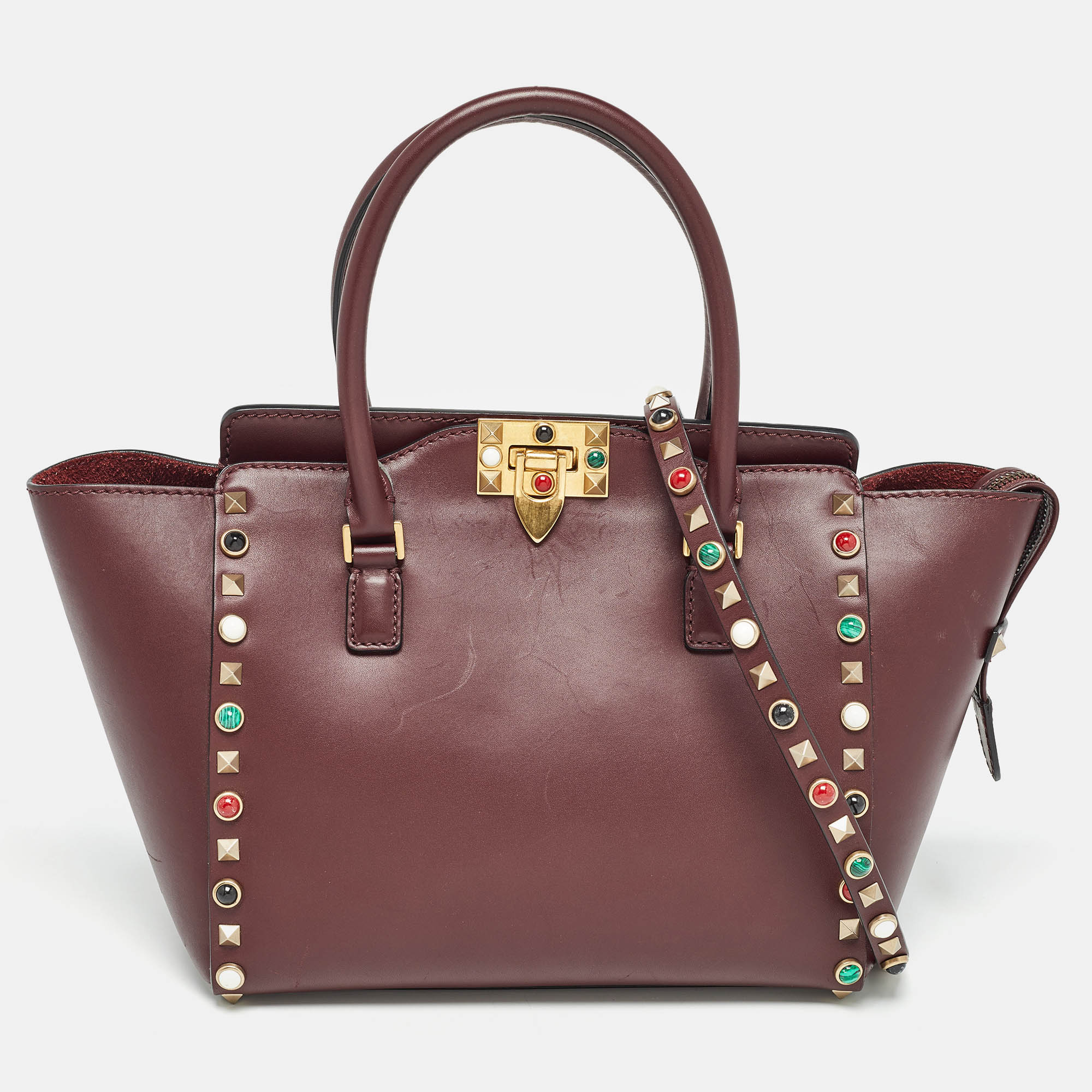 

Valentino Burgundy Leather  Rockstud Trapeze Tote