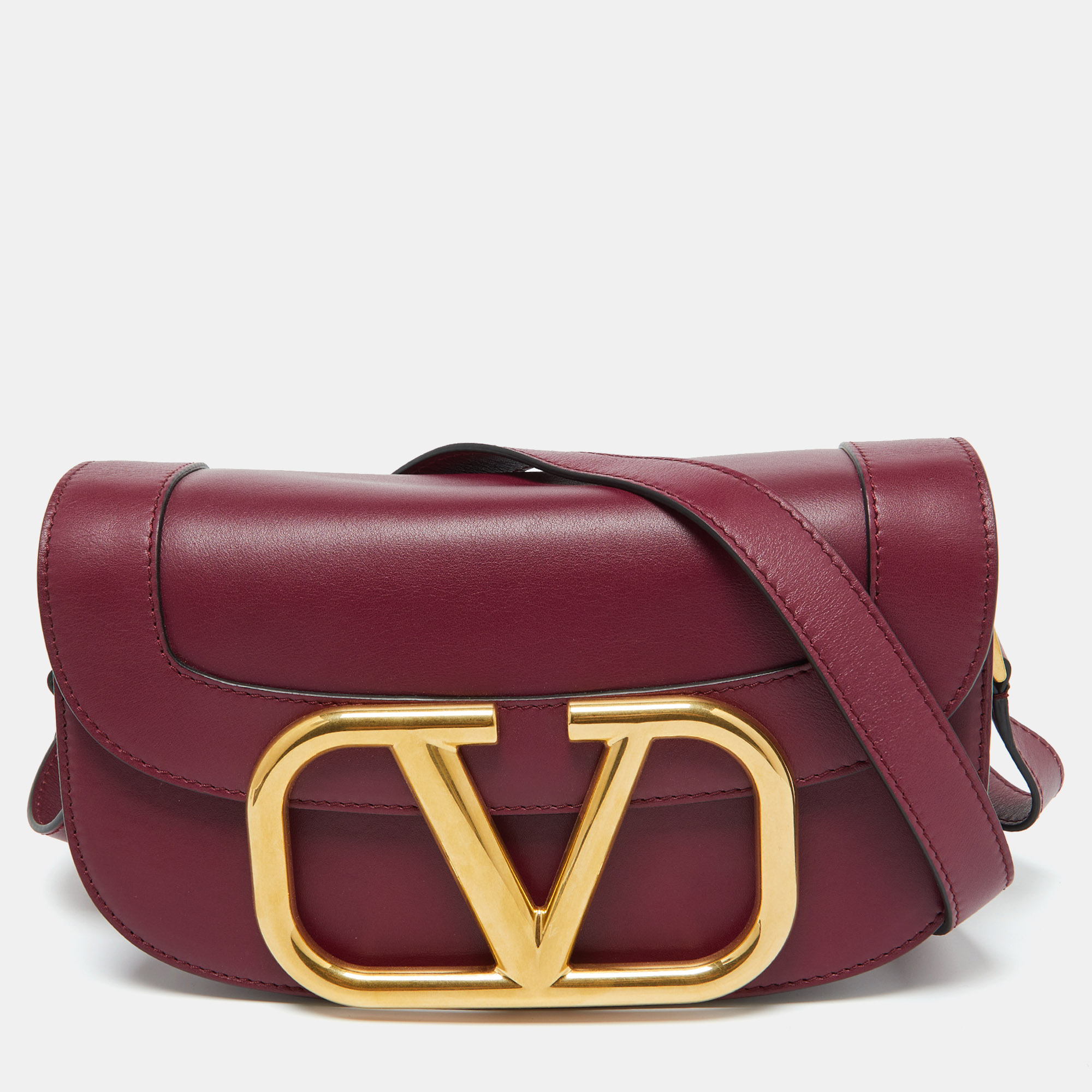 

Valentino Maroon Leather VLogo Supervee Crossbody Bag, Red