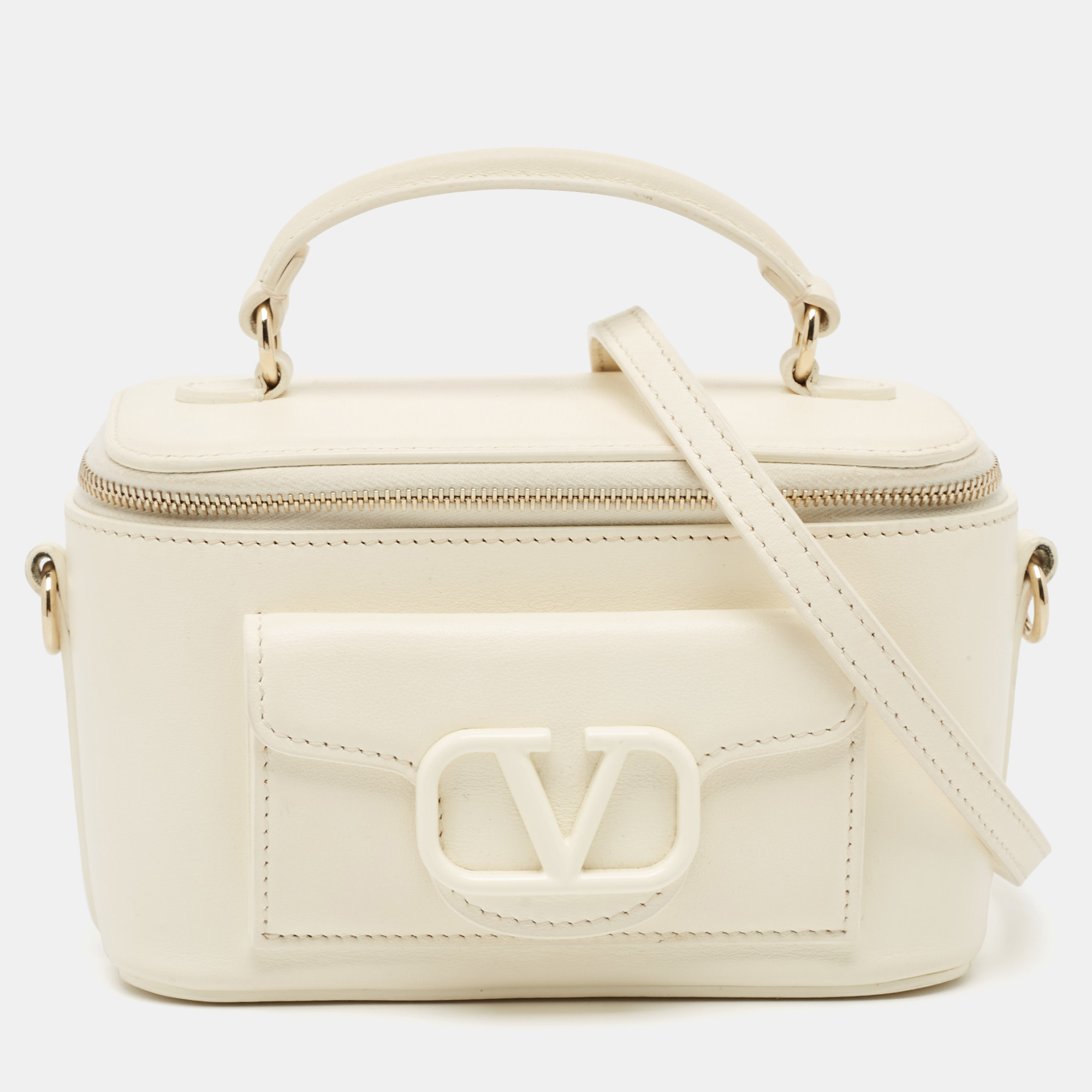 

Valentino Off White Leather Locò Vanity Case Top Handle Bag