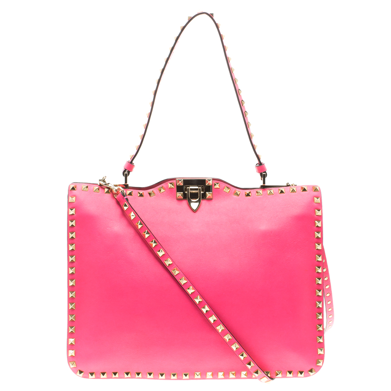 Pre Owned Valentino Pink Leather Rockstud Crossbody Bag