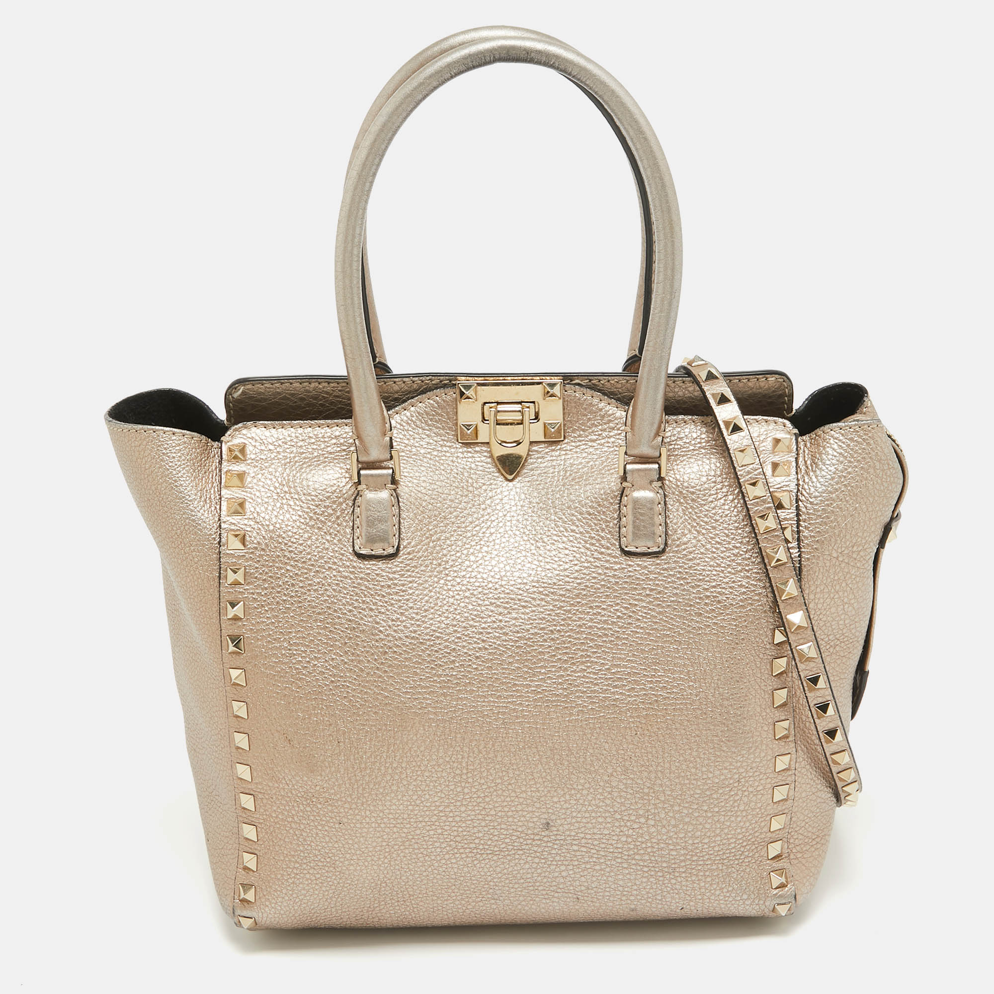 

Valentino Metallic Leather  Rockstud Trapeze Tote