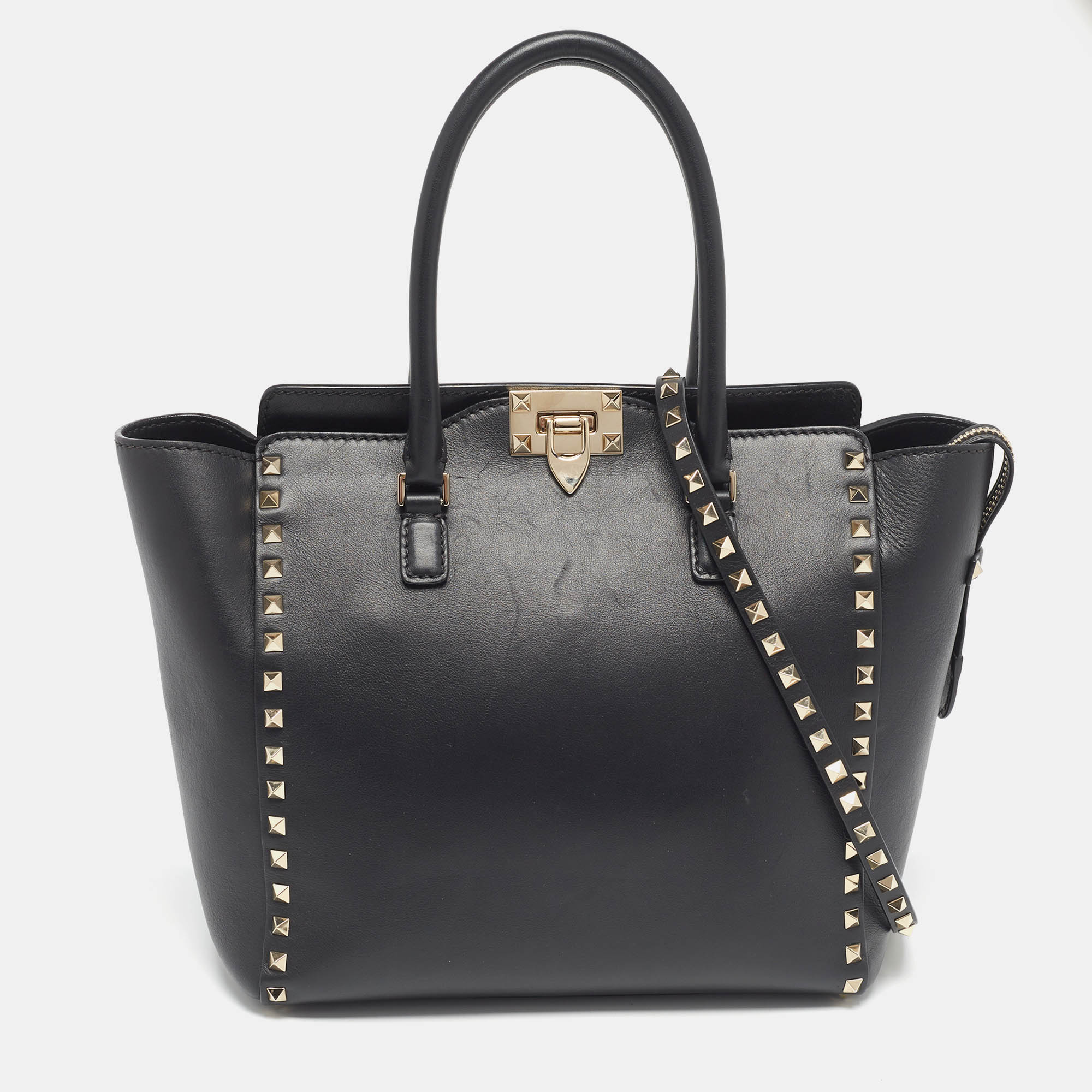 

Valentino Black Leather  Rockstud Tote