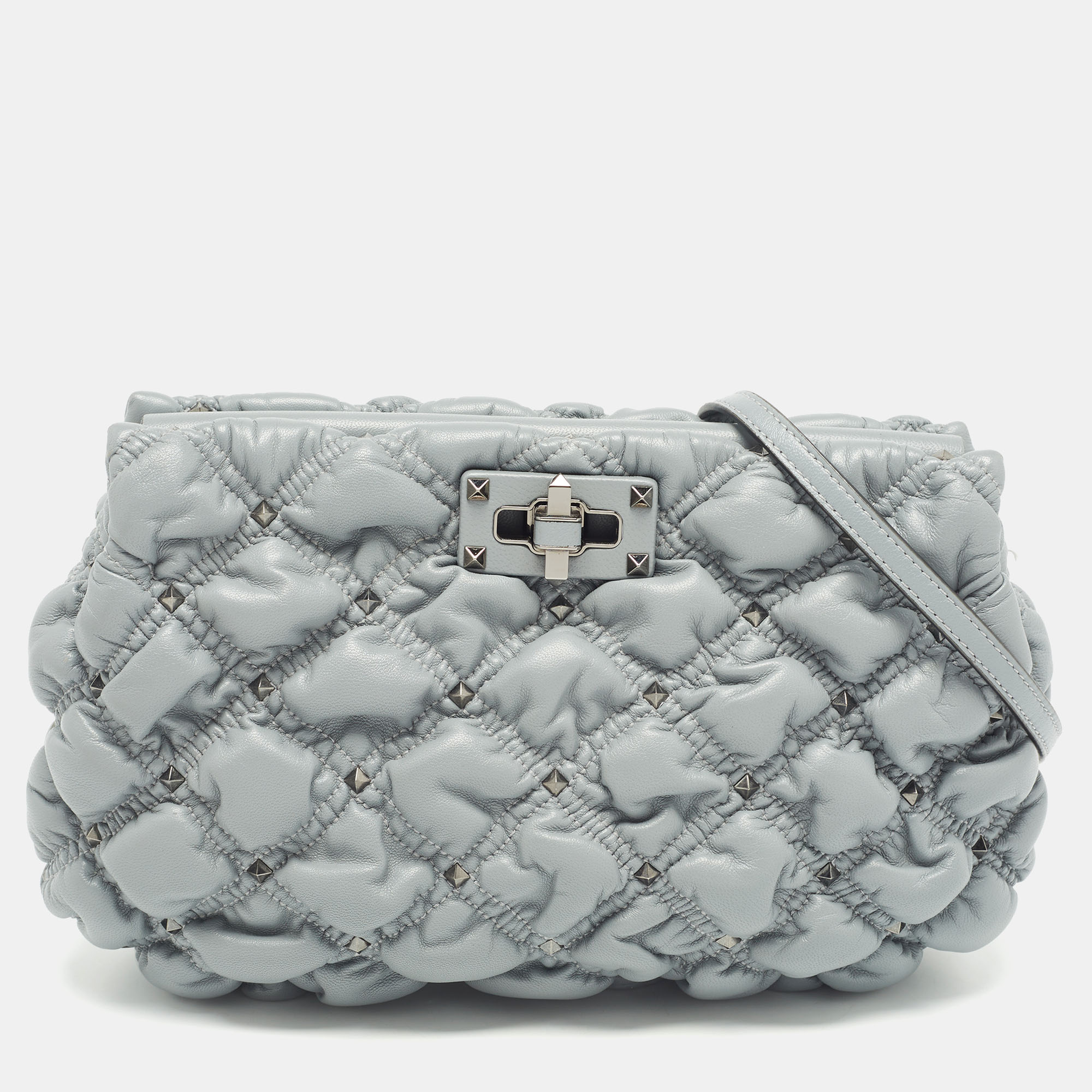 

Valentino Blue Quilted Leather Studded Spikeme Crossbody Bag