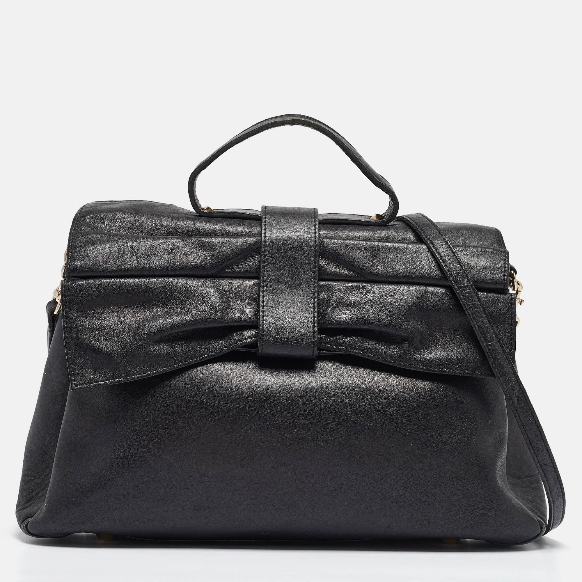 

Valentino Black Leather Bow Top Handle Bag