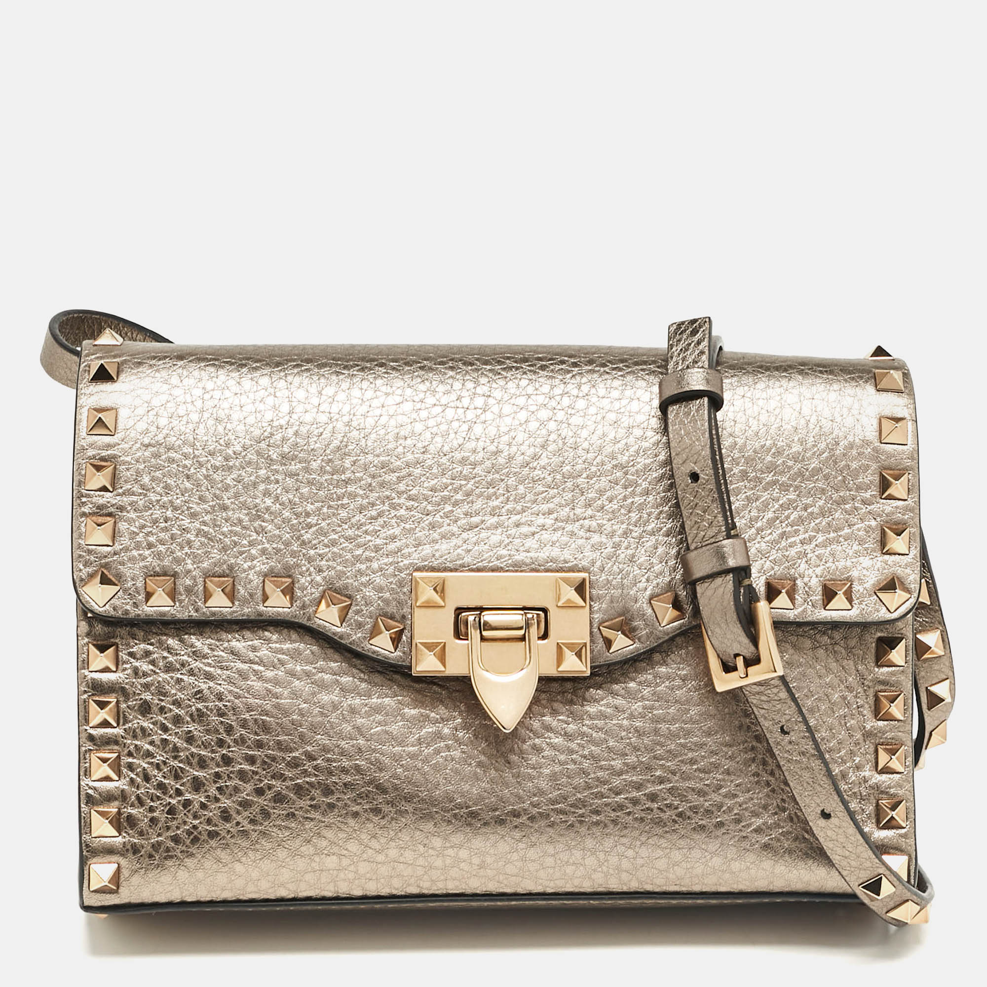 

Valentino Metallic Leather Rockstud Flap Crossbody Bag