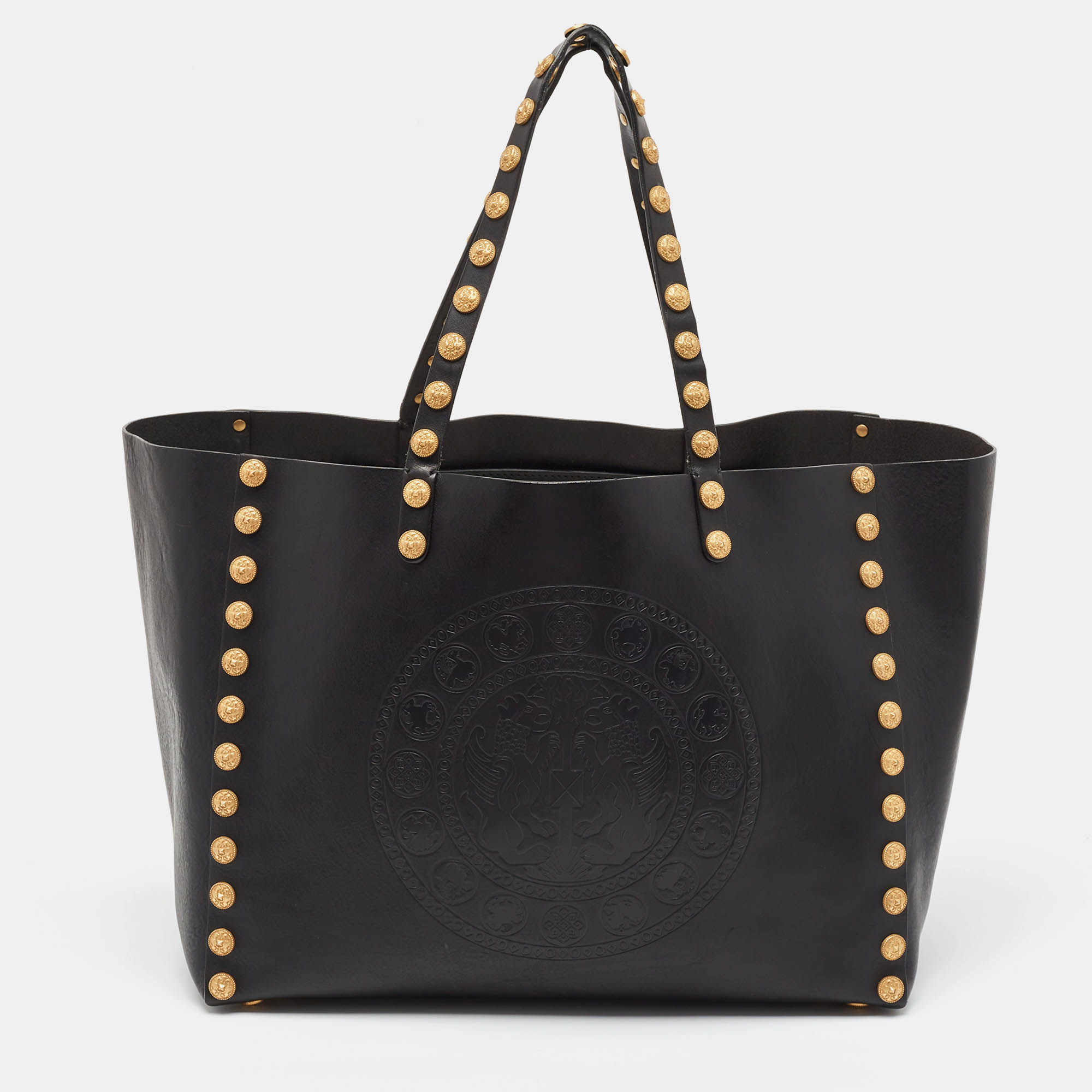 

Valentino Black Leather Gryphon Zodiac Studded Tote