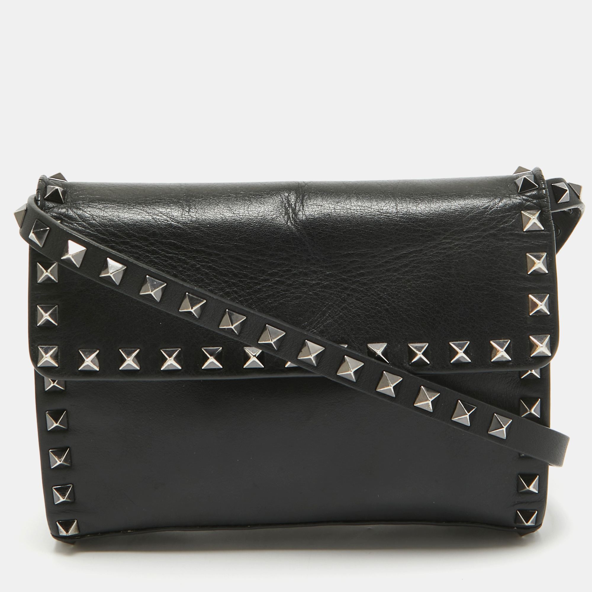 

Valentino Black Leather Rockstud Flap Crossbody Bag