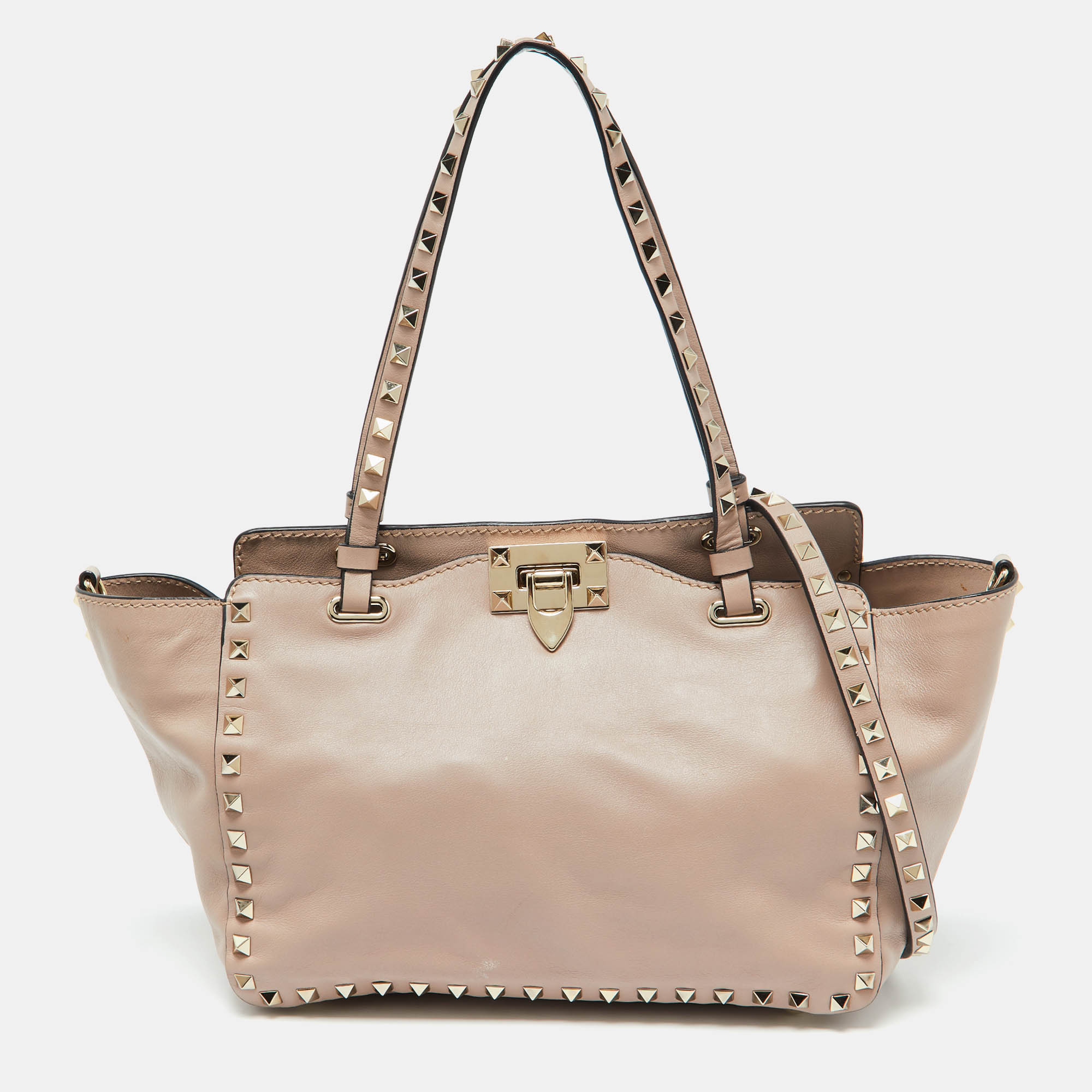 

Valentino Pink Leather  Rockstud Trapeze Tote